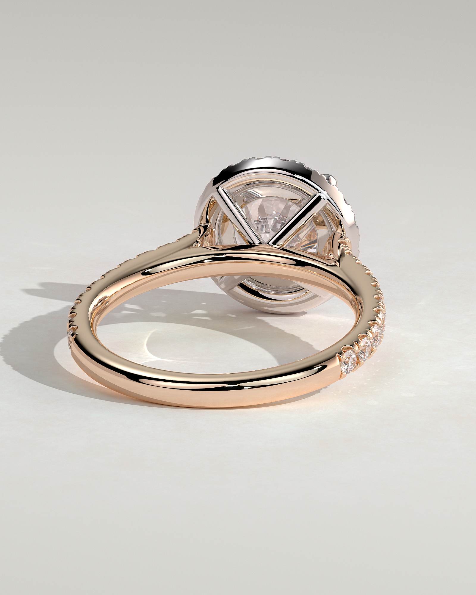 Leah   Cathedral Round Halo with Pav - 18k Rose Gold / 18k White Gold