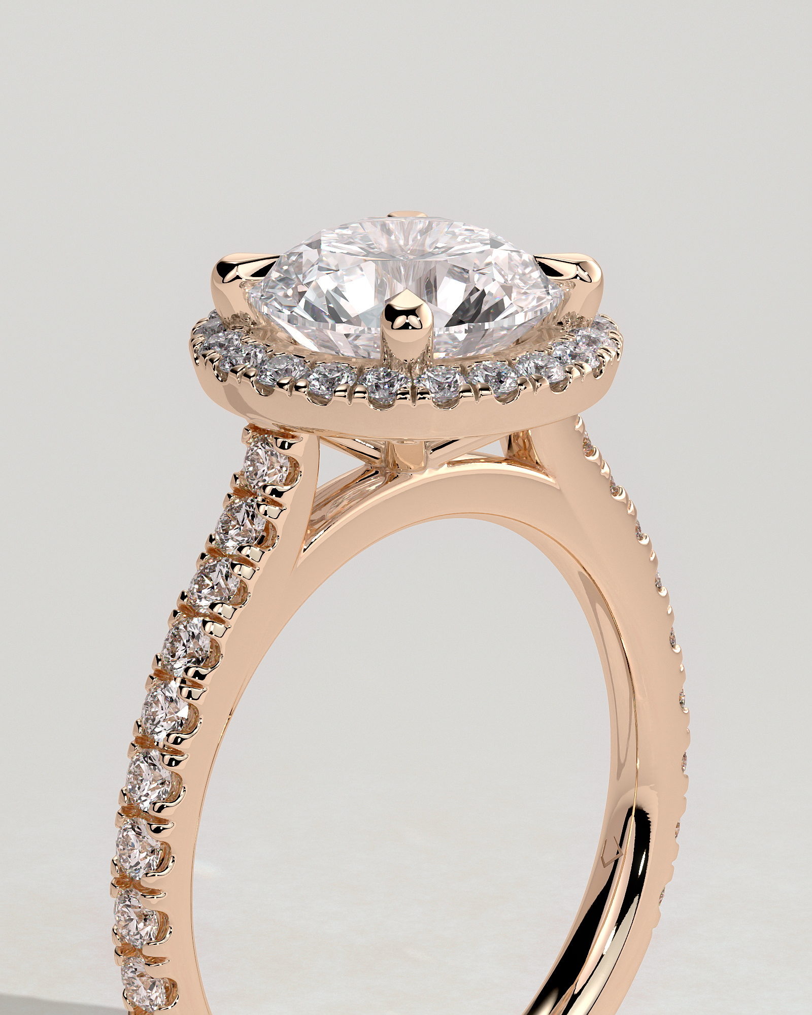 Leah   Cathedral Round Halo with Pav - 18k Rose Gold