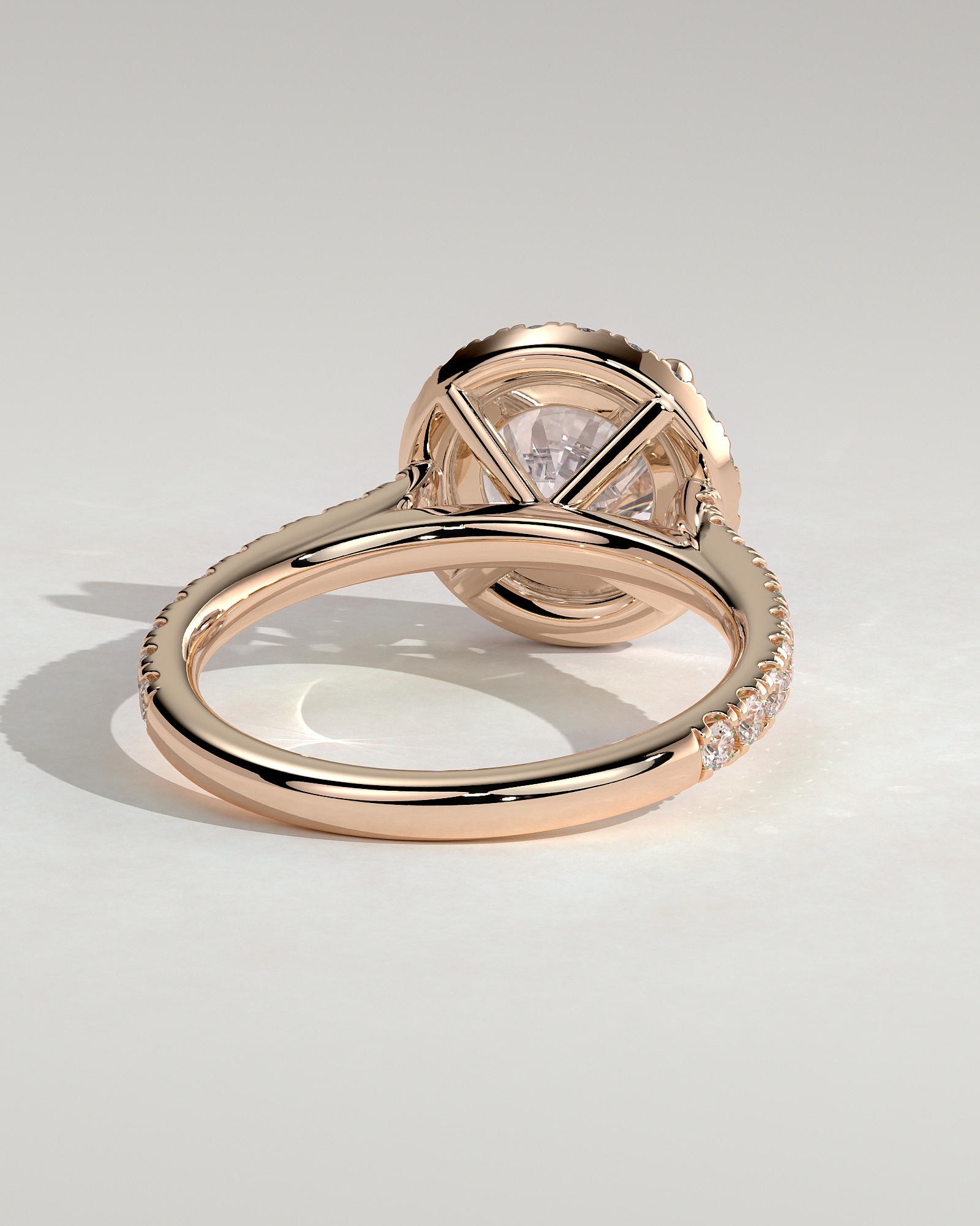 Leah   Cathedral Round Halo with Pav - 18k Rose Gold