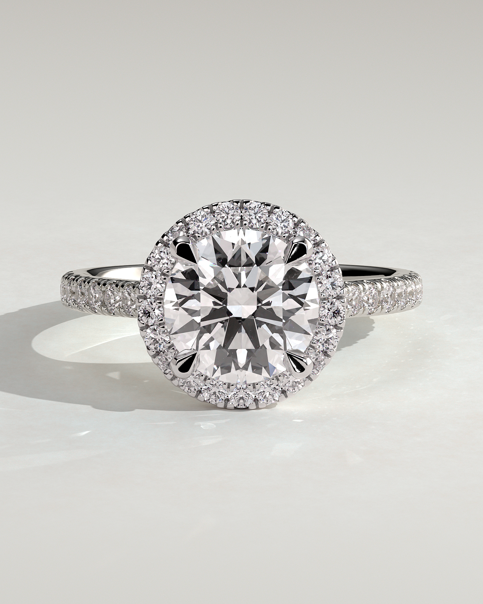 Leah   Cathedral Round Halo with Pav - 18k White Gold