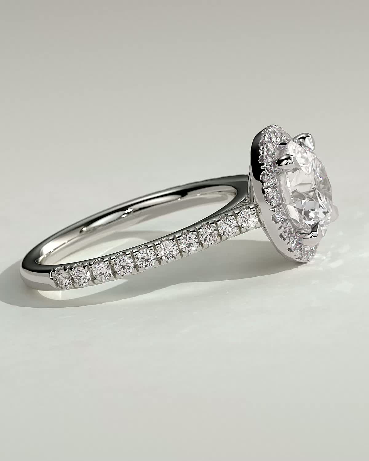 Leah   Cathedral Round Halo with Pav - 18k White Gold