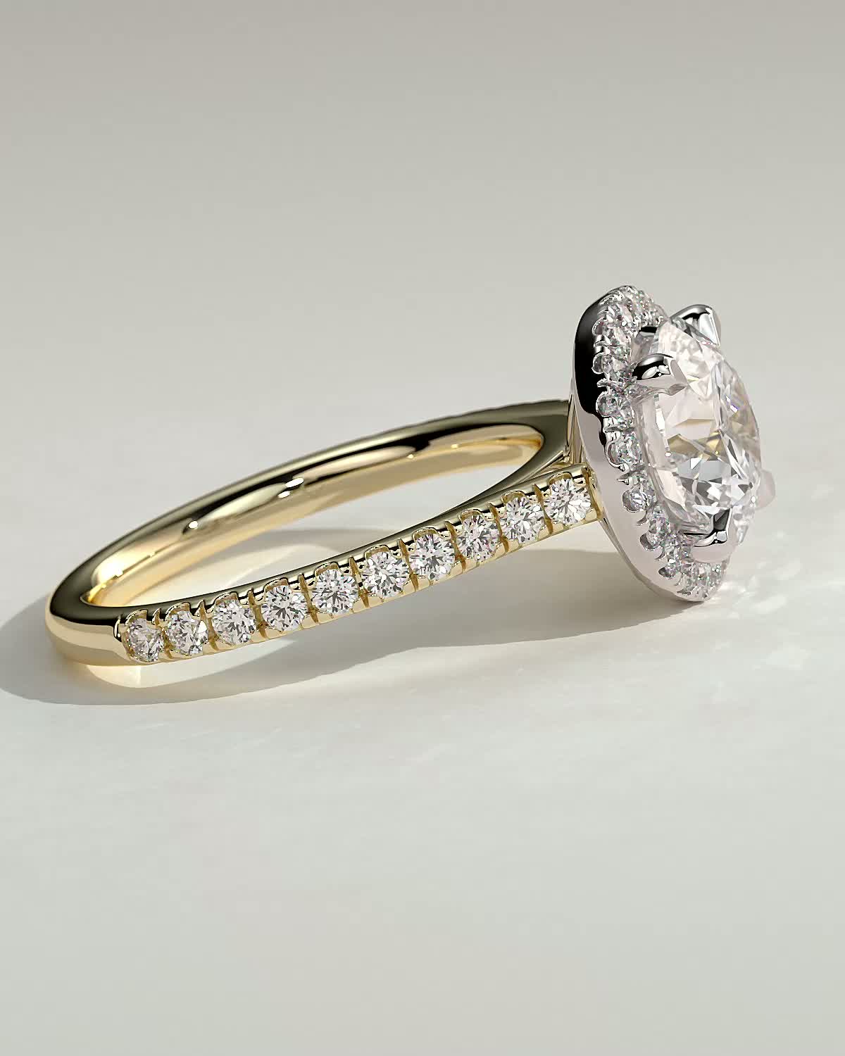 Leah   Cathedral Round Halo with Pav - 18k Yellow Gold / 18k White Gold