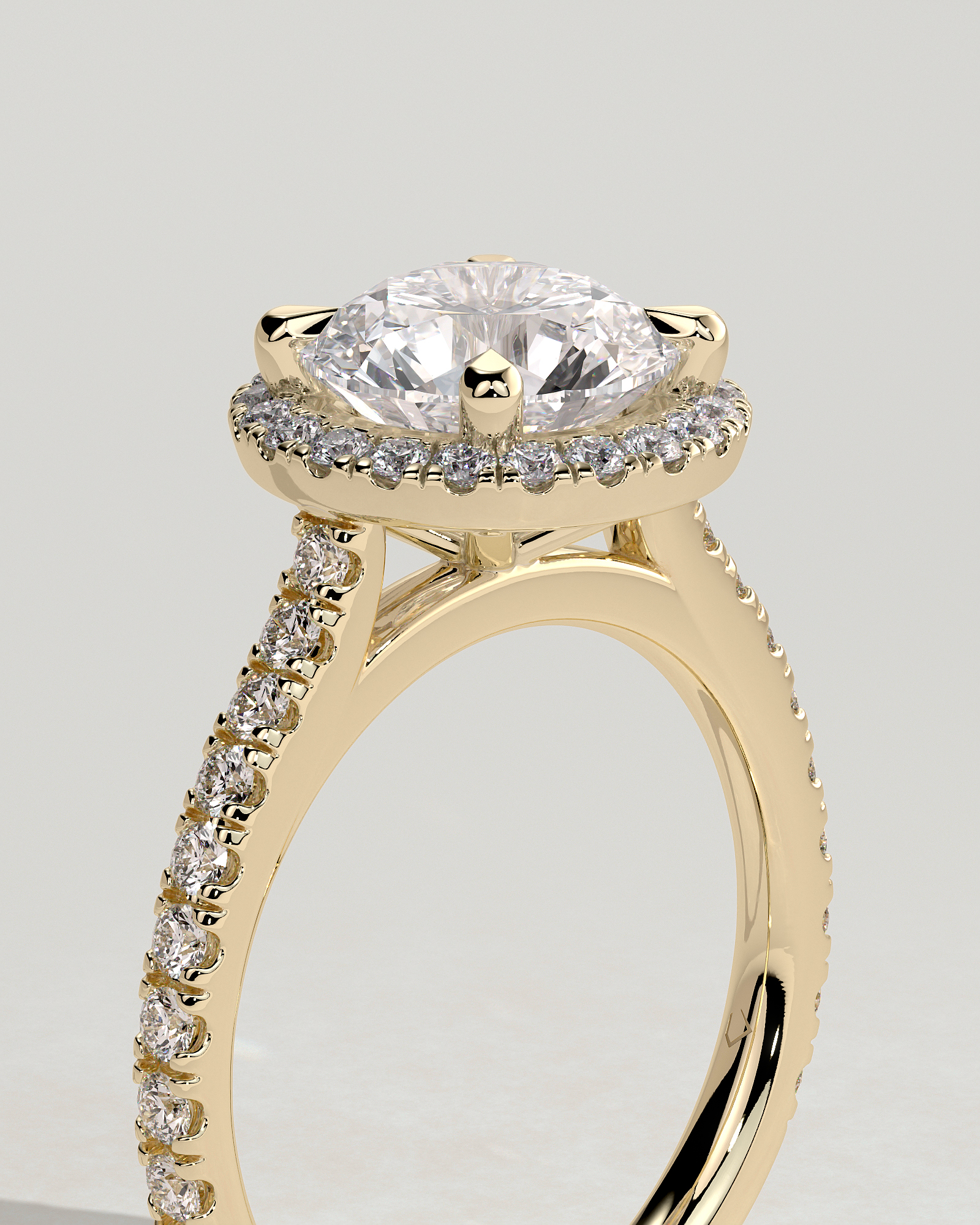 Leah   Cathedral Round Halo with Pav - 18k Yellow Gold
