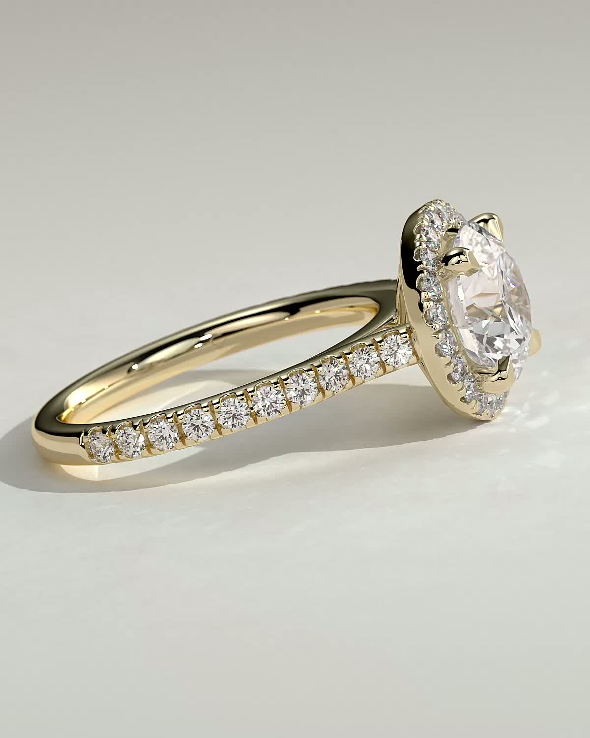 Leah   Cathedral Round Halo with Pav - 18k Yellow Gold