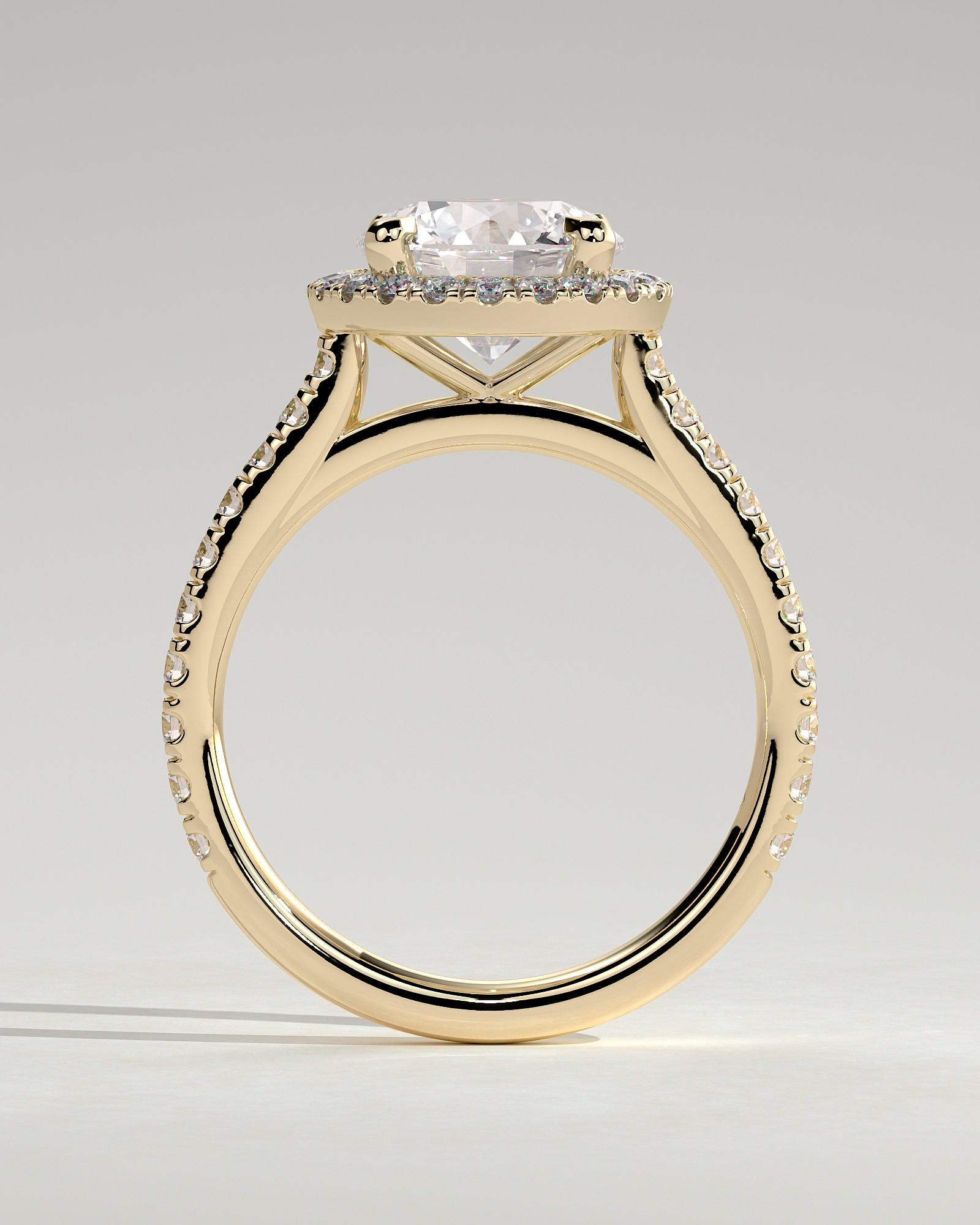 Leah   Cathedral Round Halo with Pav - 18k Yellow Gold