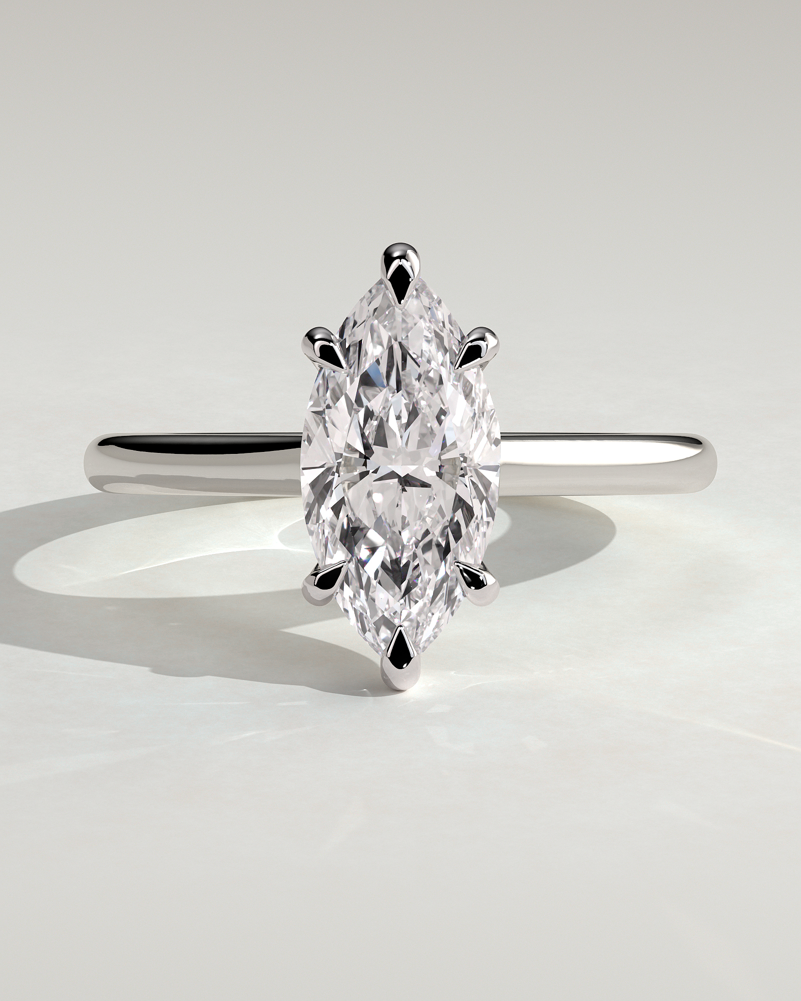 Leila - 6 Claw Marquise Solitaire - 18k White Gold