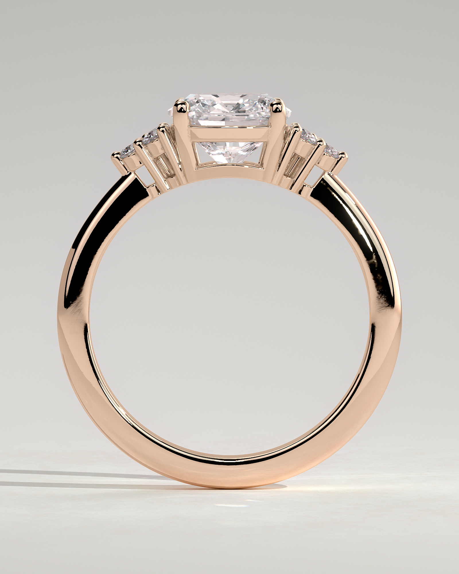 Lena - Cushion with Round Accent Stones - 18k Rose Gold