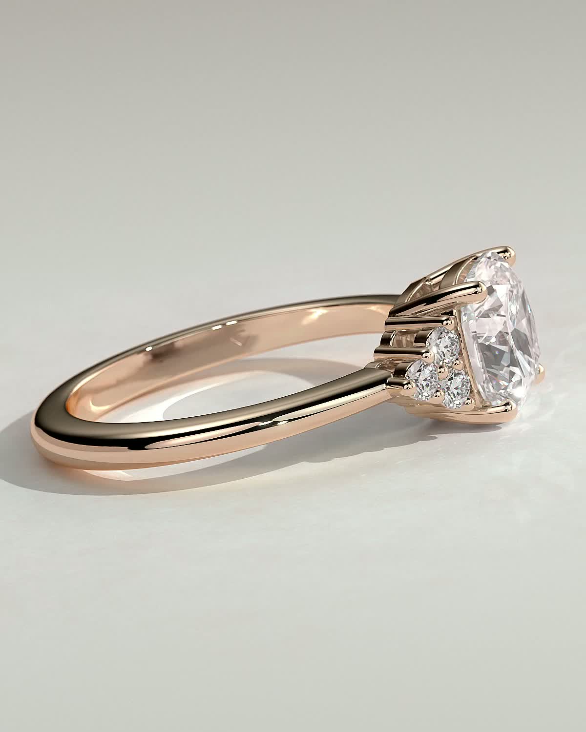 Lena - Cushion with Round Accent Stones - 18k Rose Gold