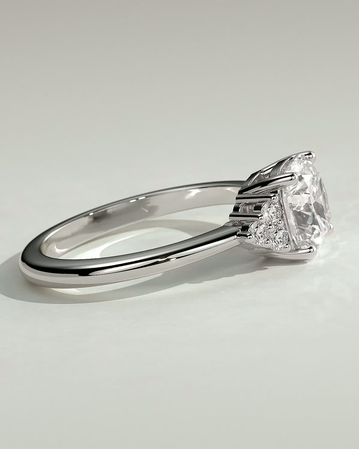 Lena - Cushion with Round Accent Stones - 18k White Gold