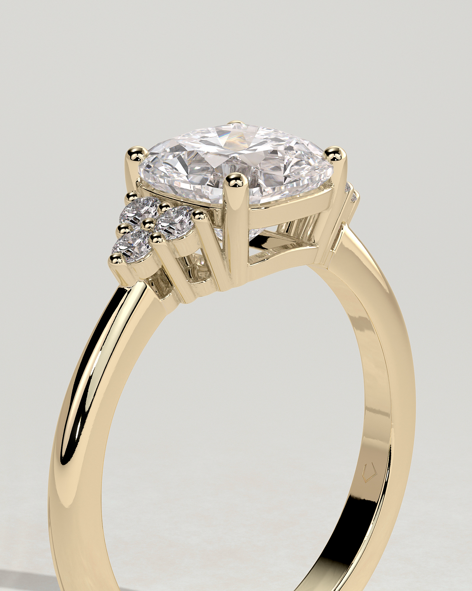 Lena - Cushion with Round Accent Stones - 18k Yellow Gold