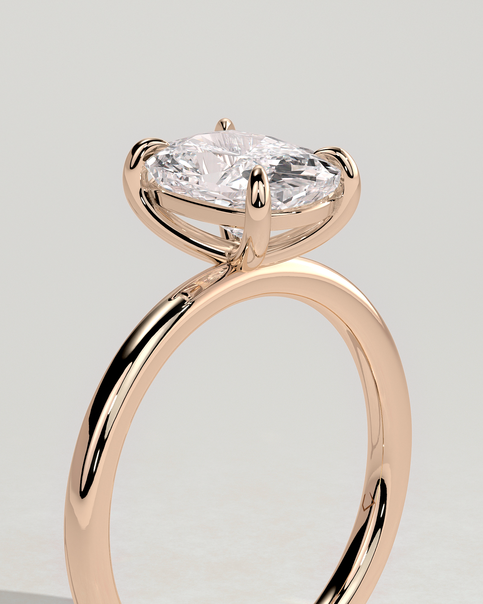 Leonora - Elongated Cushion 4 Claw Solitaire Engagement Ring - 18k Rose Gold High Setting