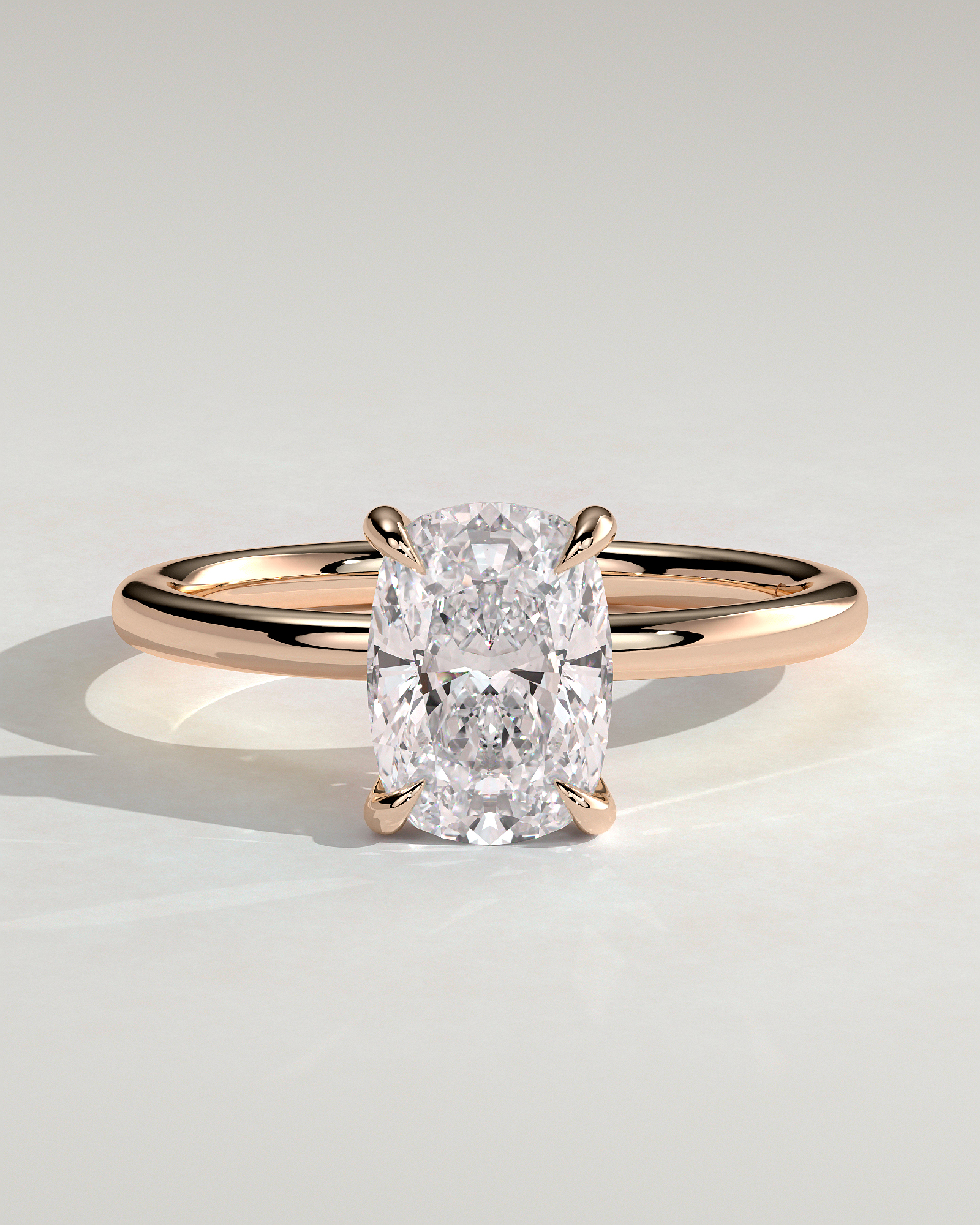 Leonora - Elongated Cushion 4 Claw Solitaire Engagement Ring - 18k Rose Gold High Setting