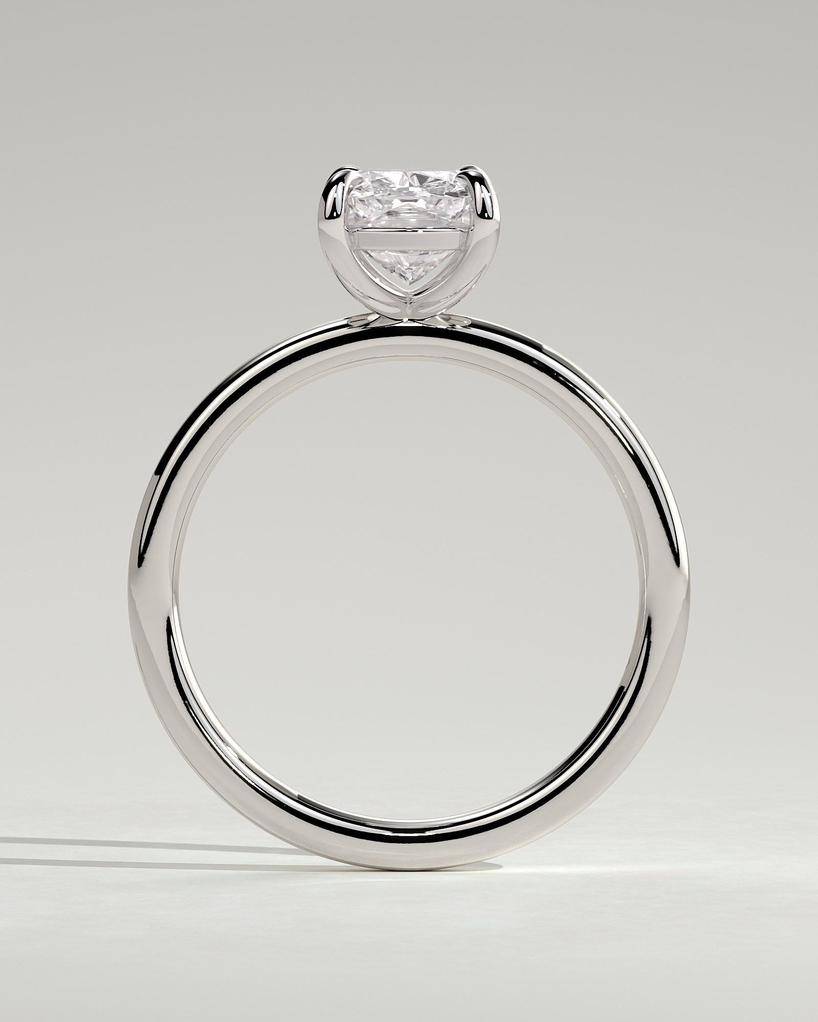 Leonora - Elongated Cushion 4 Claw Solitaire Engagement Ring - 18k White Gold High Setting