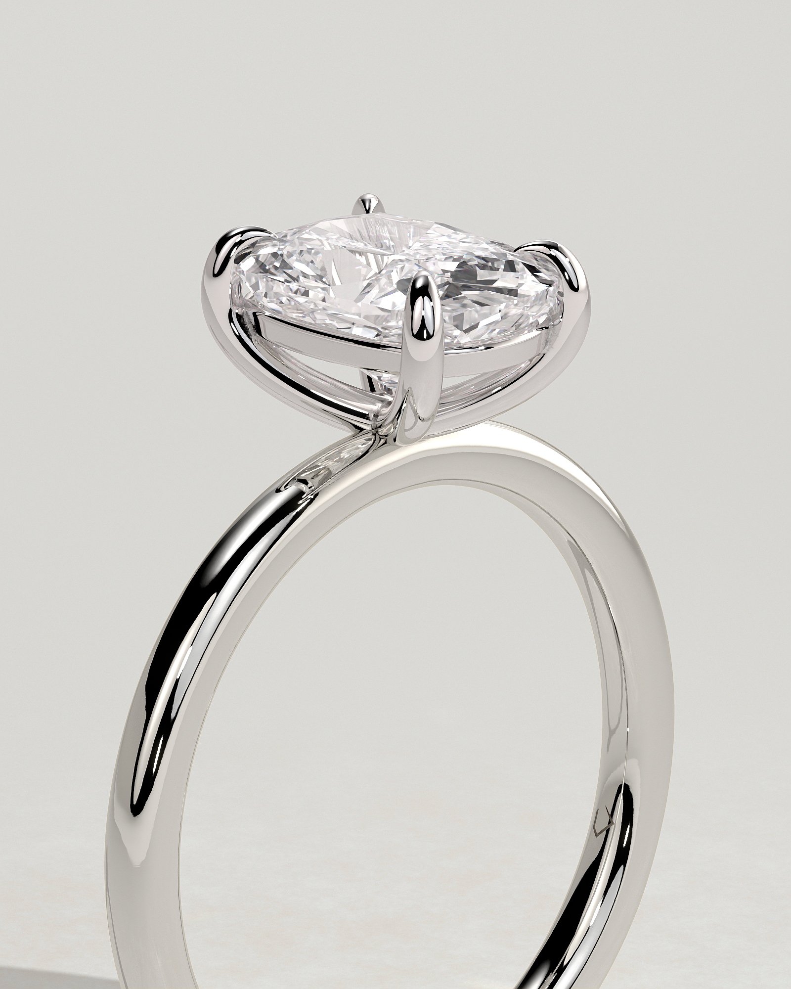 Leonora - Elongated Cushion 4 Claw Solitaire Engagement Ring - 18k White Gold High Setting