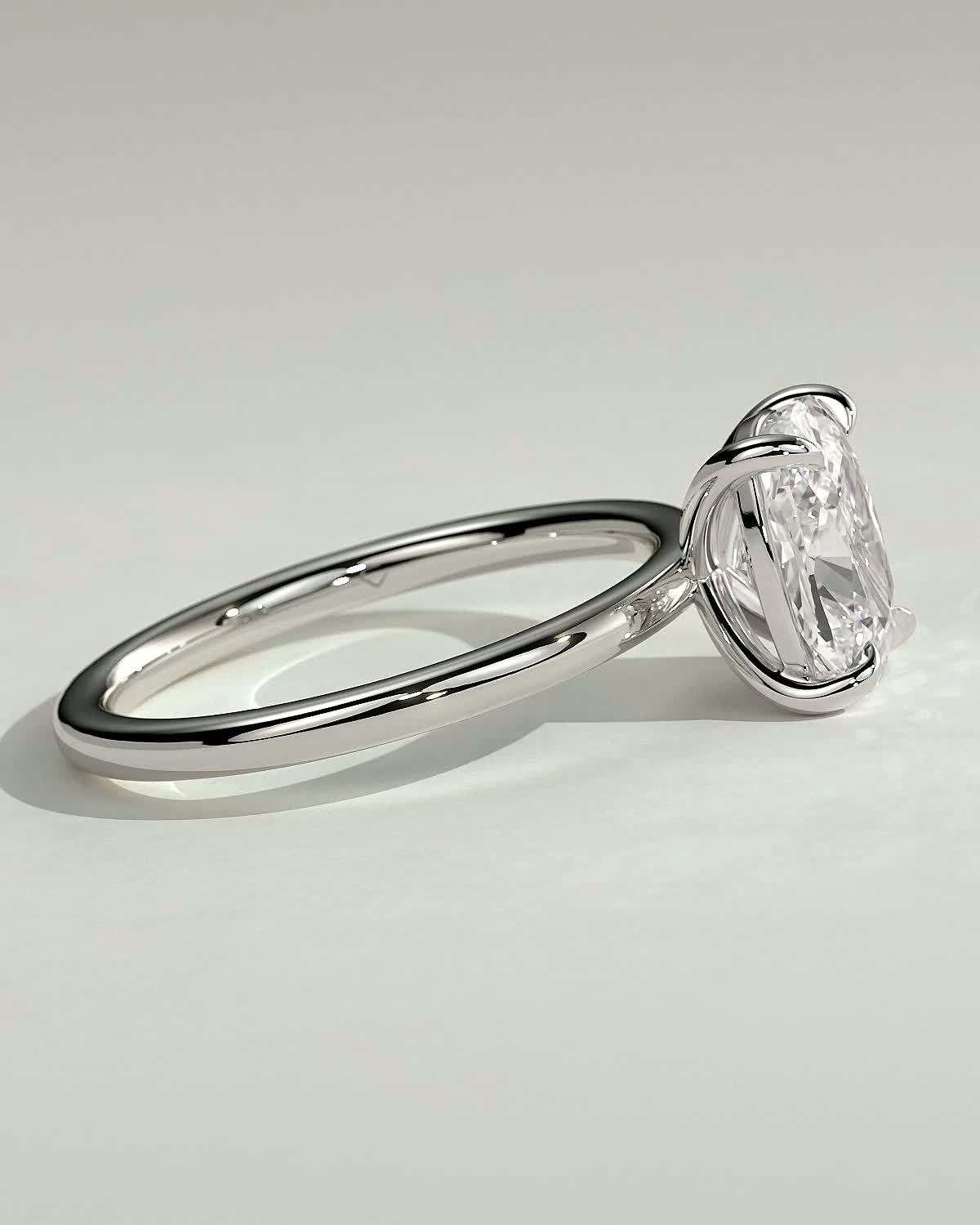 Leonora - Elongated Cushion 4 Claw Solitaire Engagement Ring - 18k White Gold High Setting