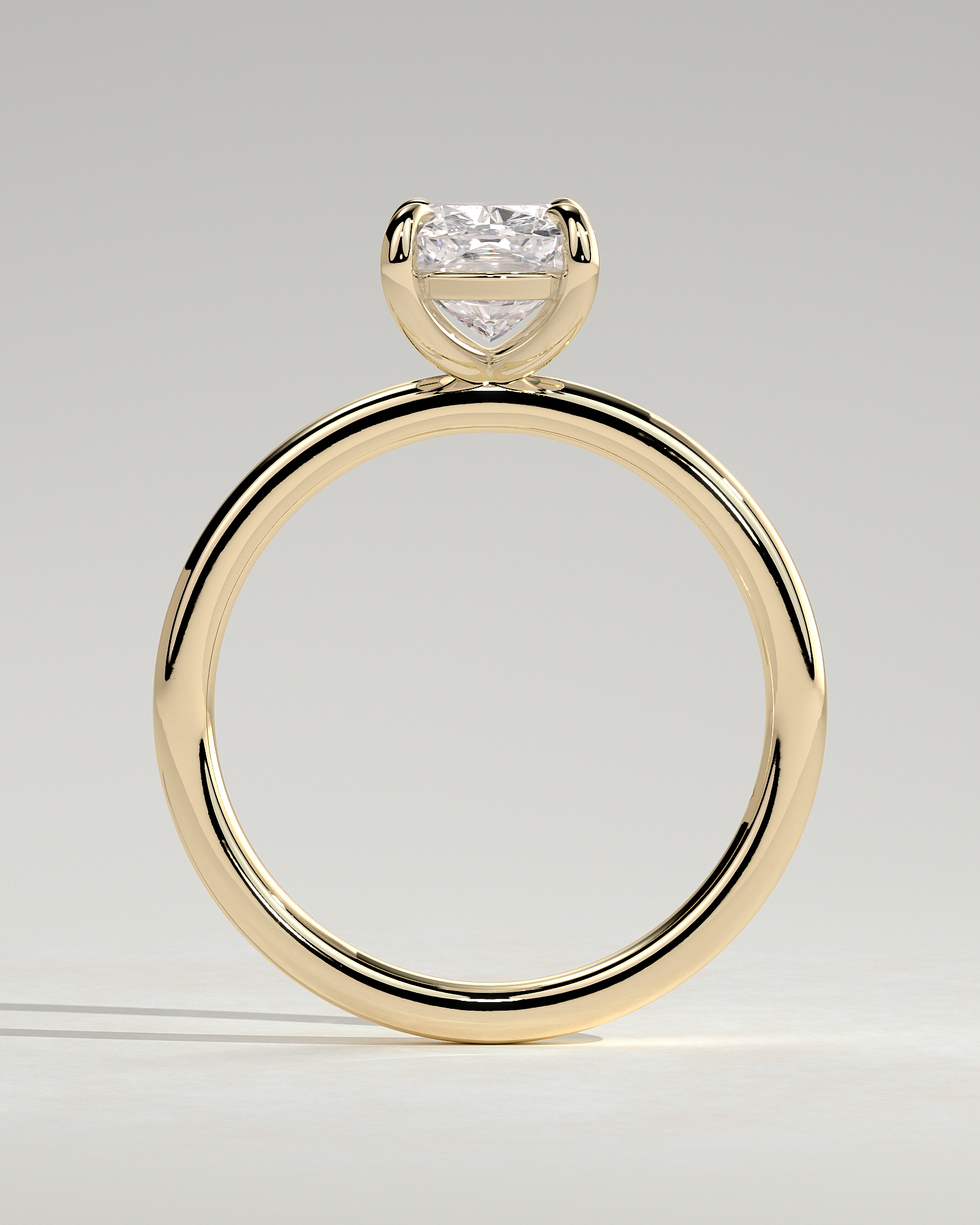 Leonora - Elongated Cushion 4 Claw Solitaire Engagement Ring - 18k Yellow Gold High Setting