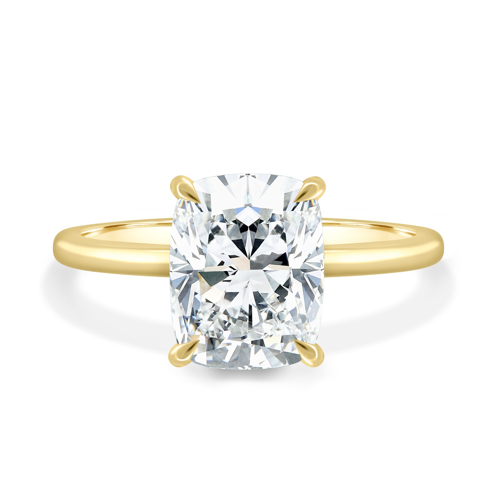 Leonora - Elongated Cushion Solitaire - 18k Yellow Gold High Setting