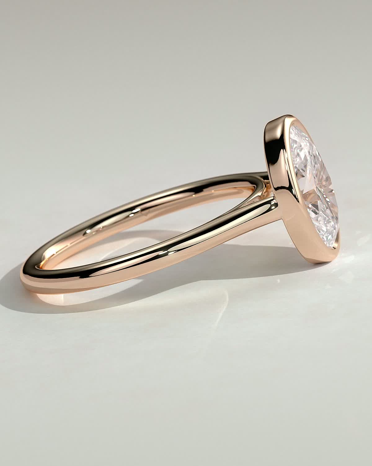 Lexie - Bezel Set Oval with Cathedral Setting - 18k Rose Gold