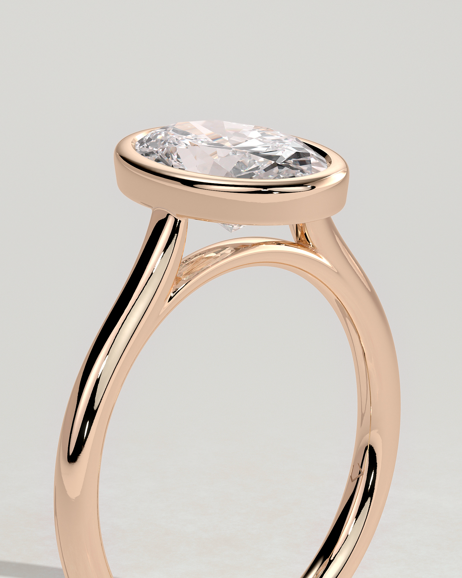 Lexie - Bezel Set Oval with Cathedral Setting - 18k Rose Gold