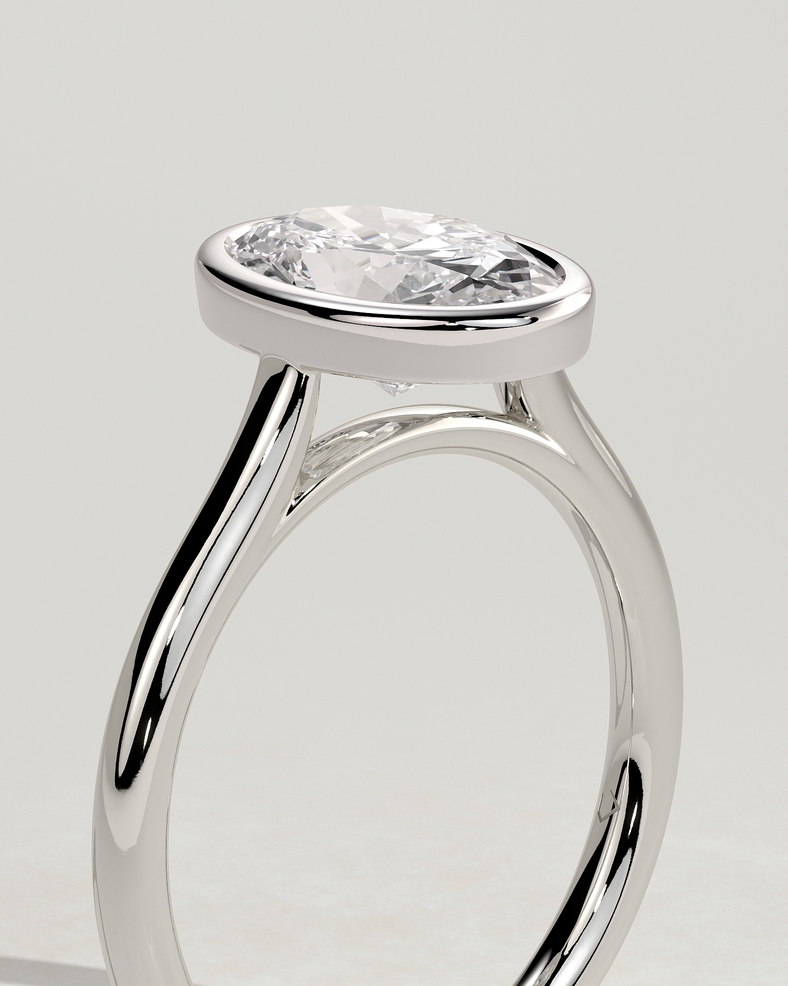 Lexie - Bezel Set Oval with Cathedral Setting - 18k White Gold