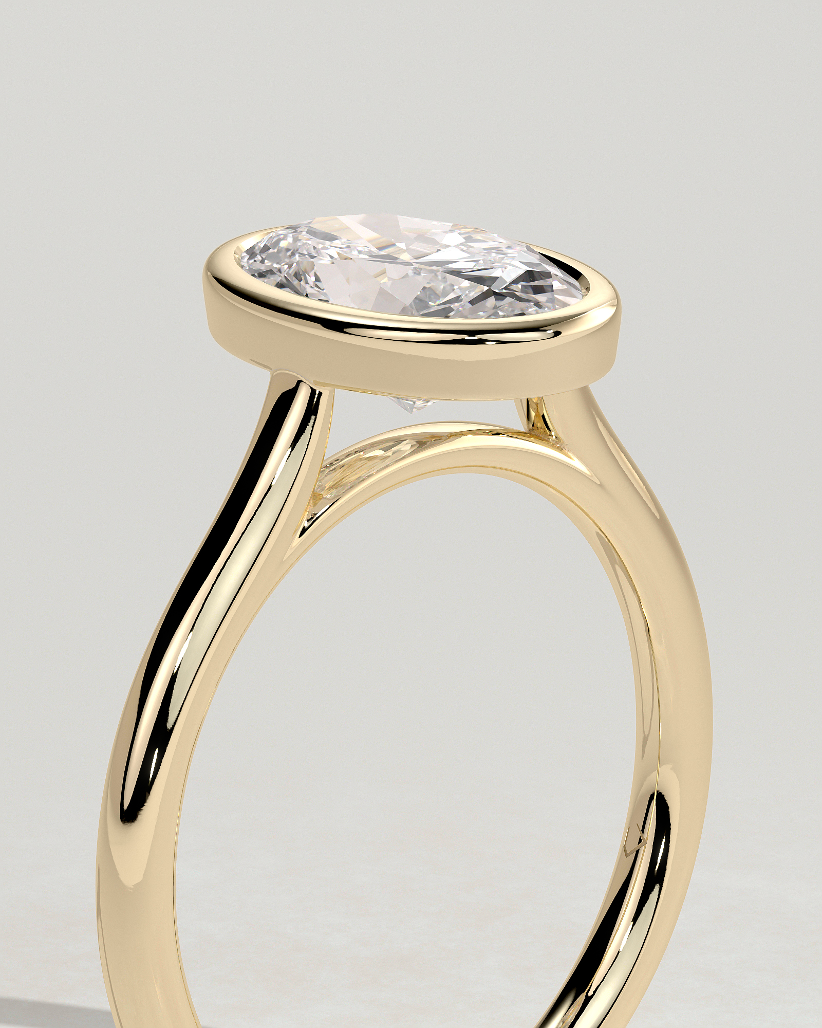 Lexie - Bezel Set Oval with Cathedral Setting - 18k Yellow Gold
