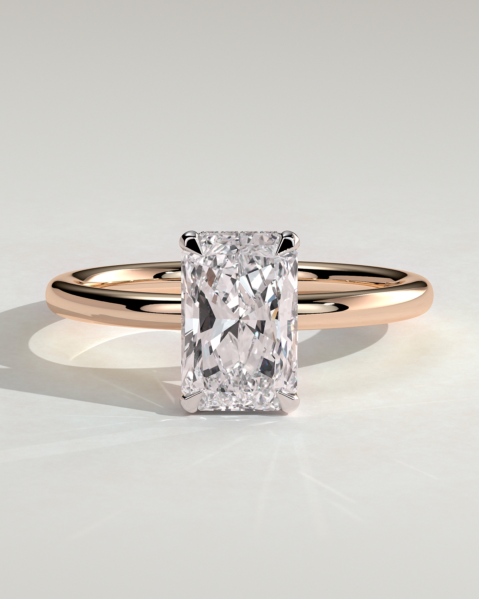 Liberty - Radiant Solitaire with Wrap Around Hidden Halo - 18k Rose Gold / 18k White Gold