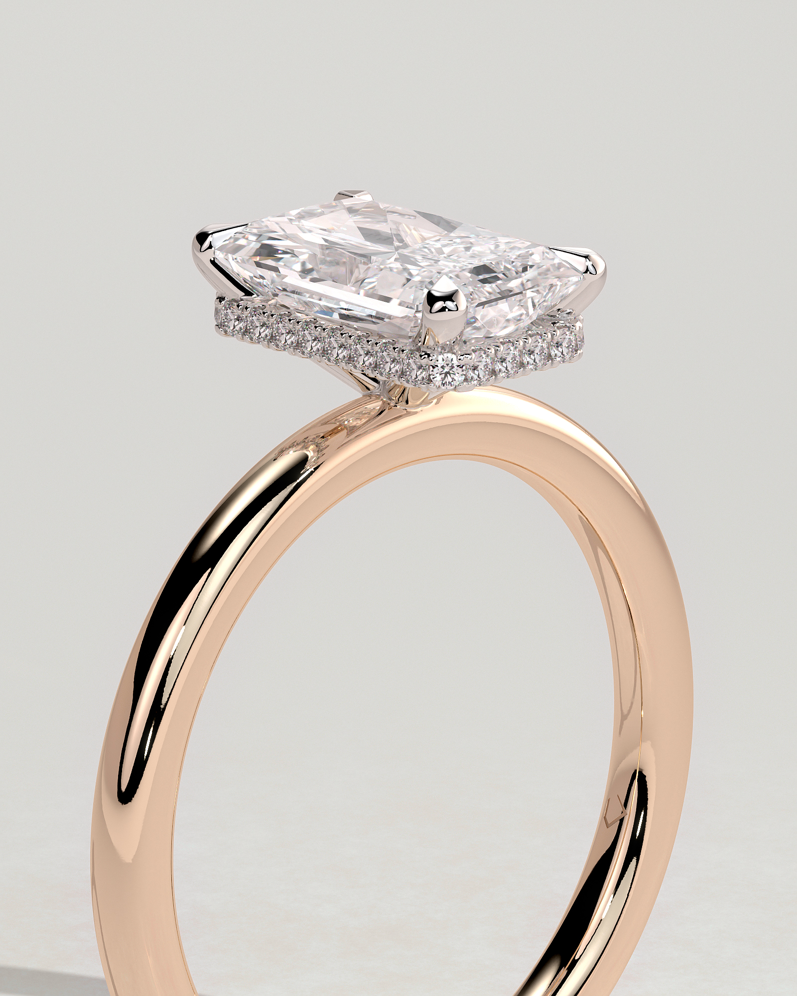 Liberty - Radiant Solitaire with Wrap Around Hidden Halo - 18k Rose Gold / 18k White Gold