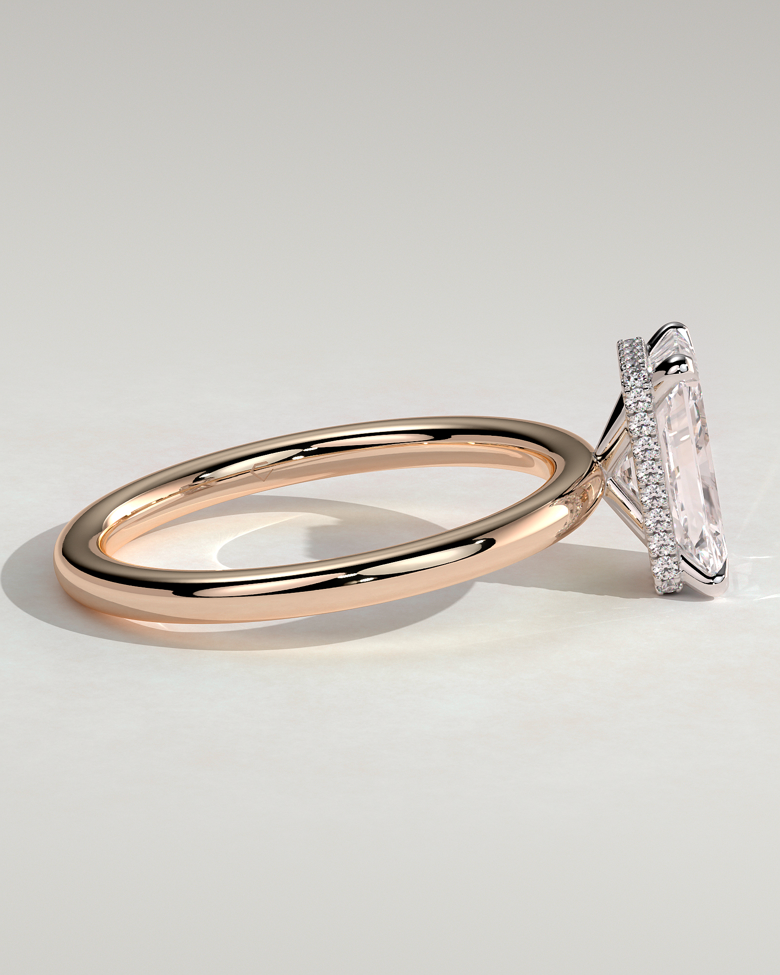 Liberty - Radiant Solitaire with Wrap Around Hidden Halo - 18k Rose Gold / 18k White Gold