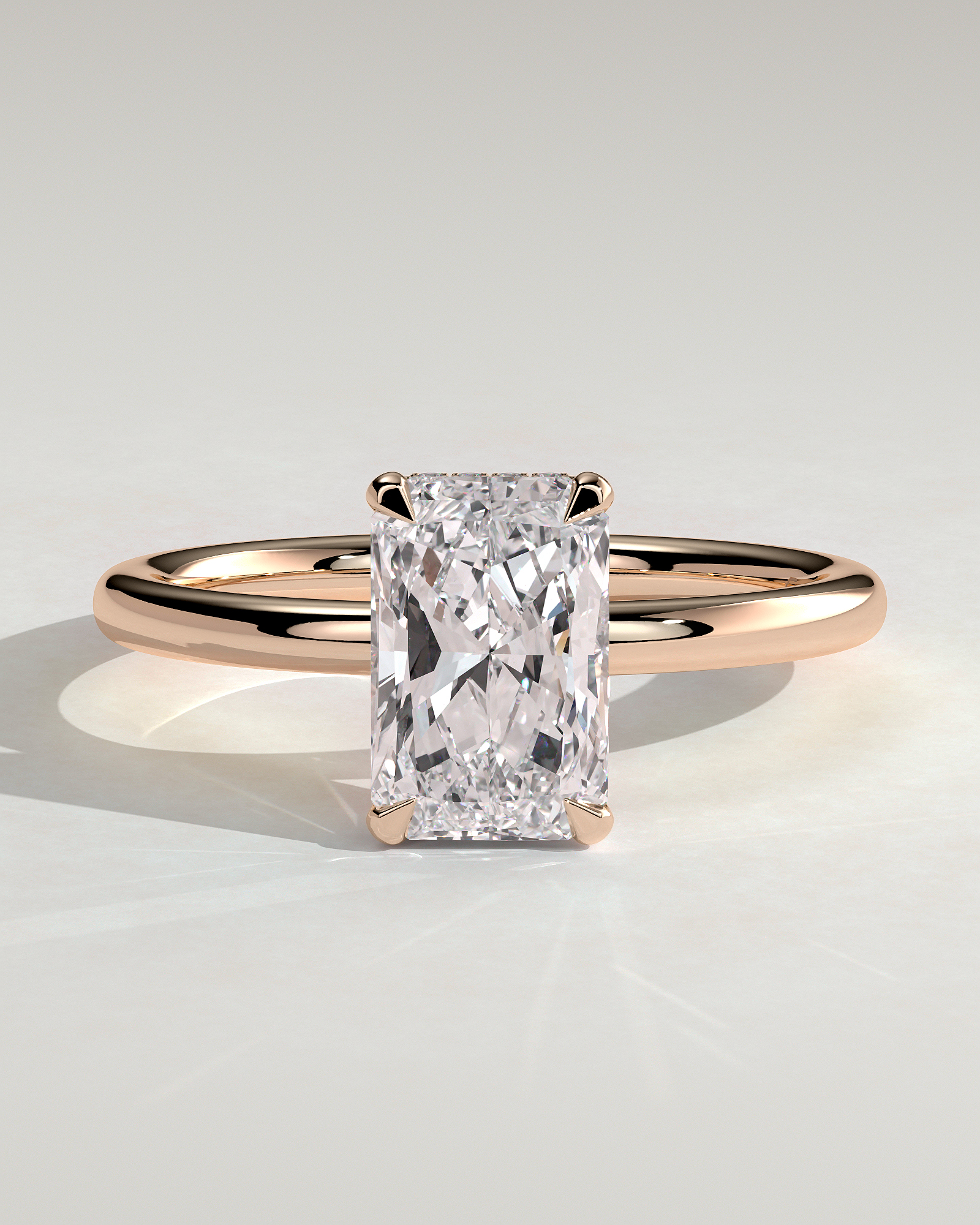 Liberty - Radiant Solitaire with Wrap Around Hidden Halo - 18k Rose Gold