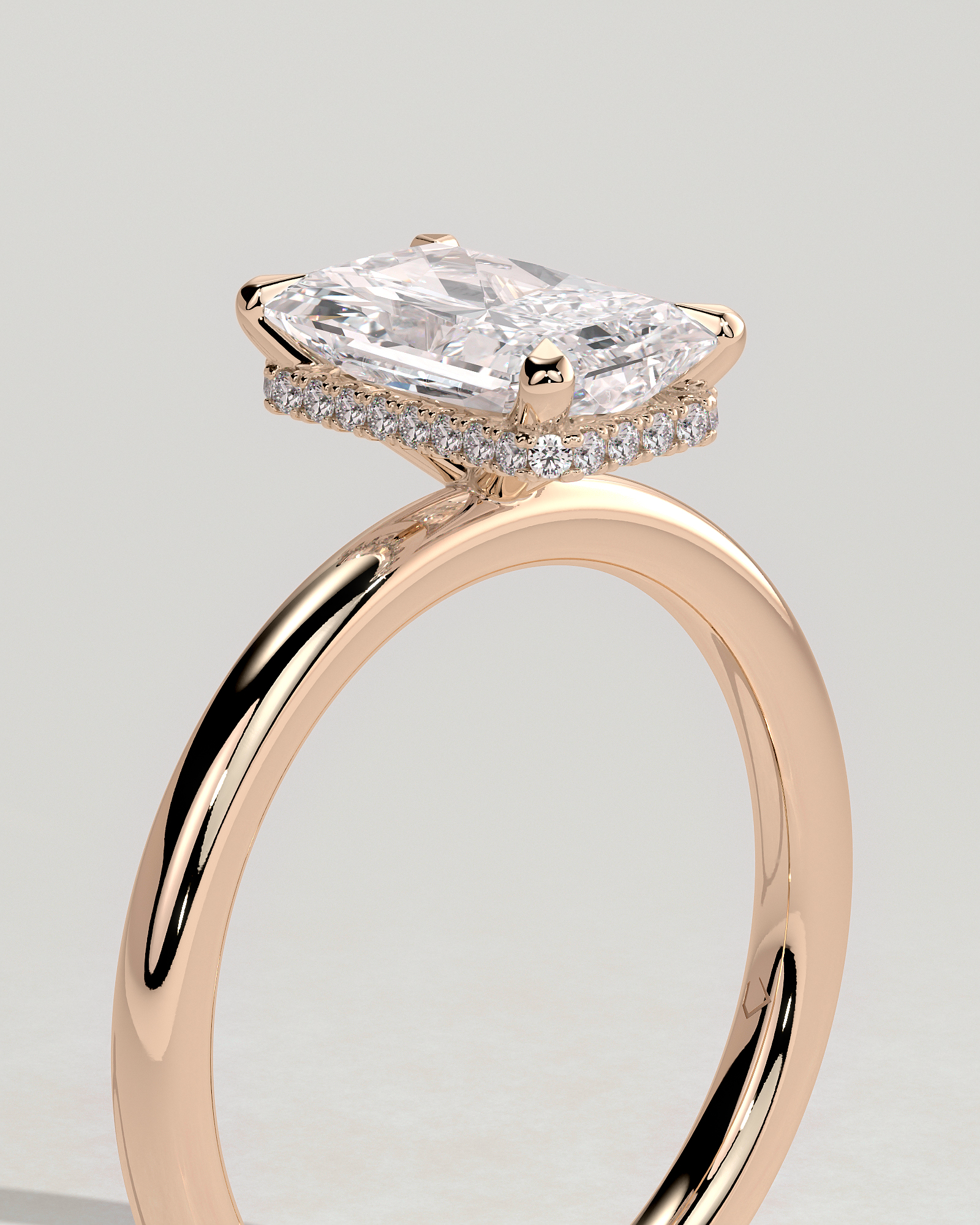 Liberty - Radiant Solitaire with Wrap Around Hidden Halo - 18k Rose Gold