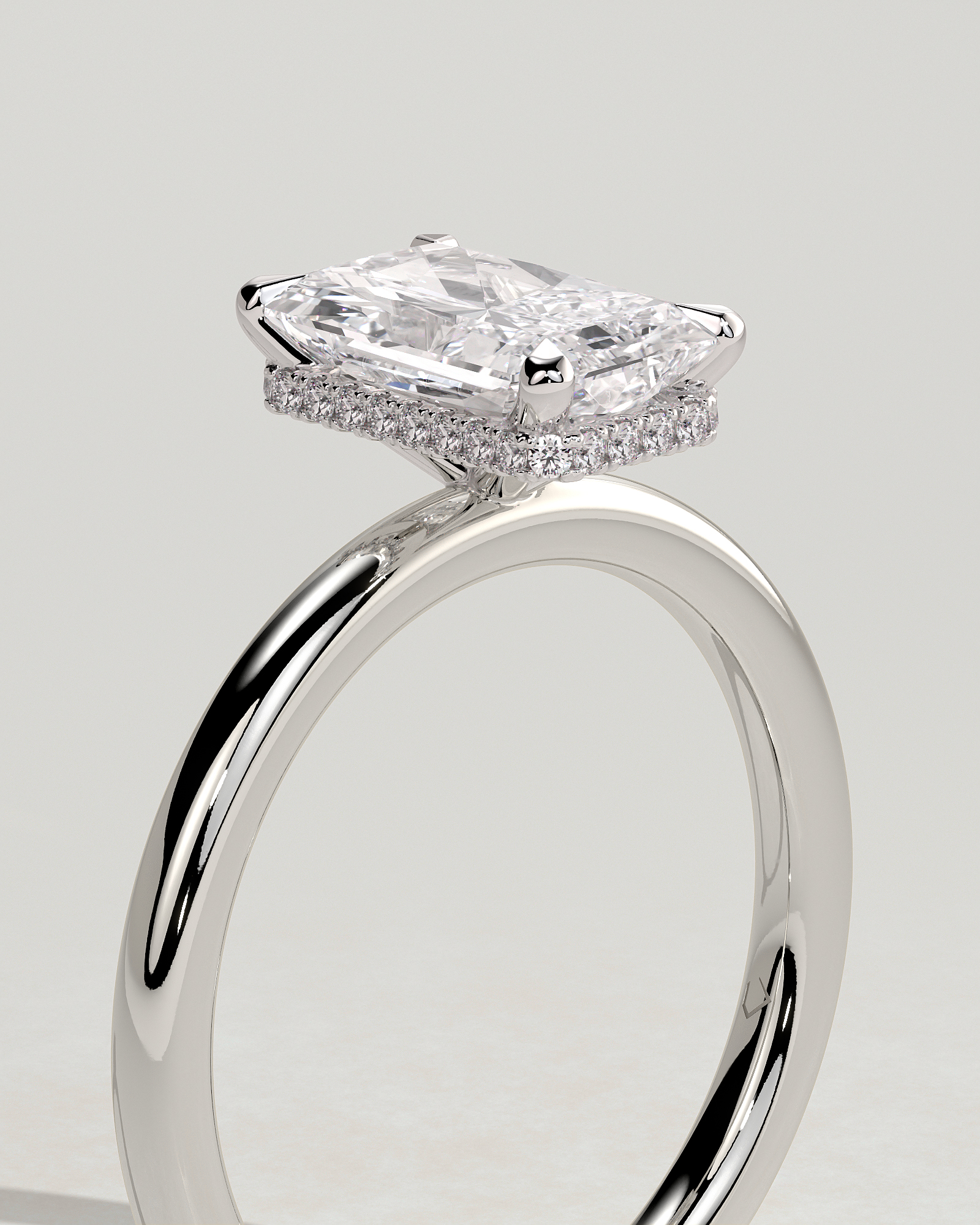 Liberty - Radiant Solitaire with Wrap Around Hidden Halo - 18k White Gold