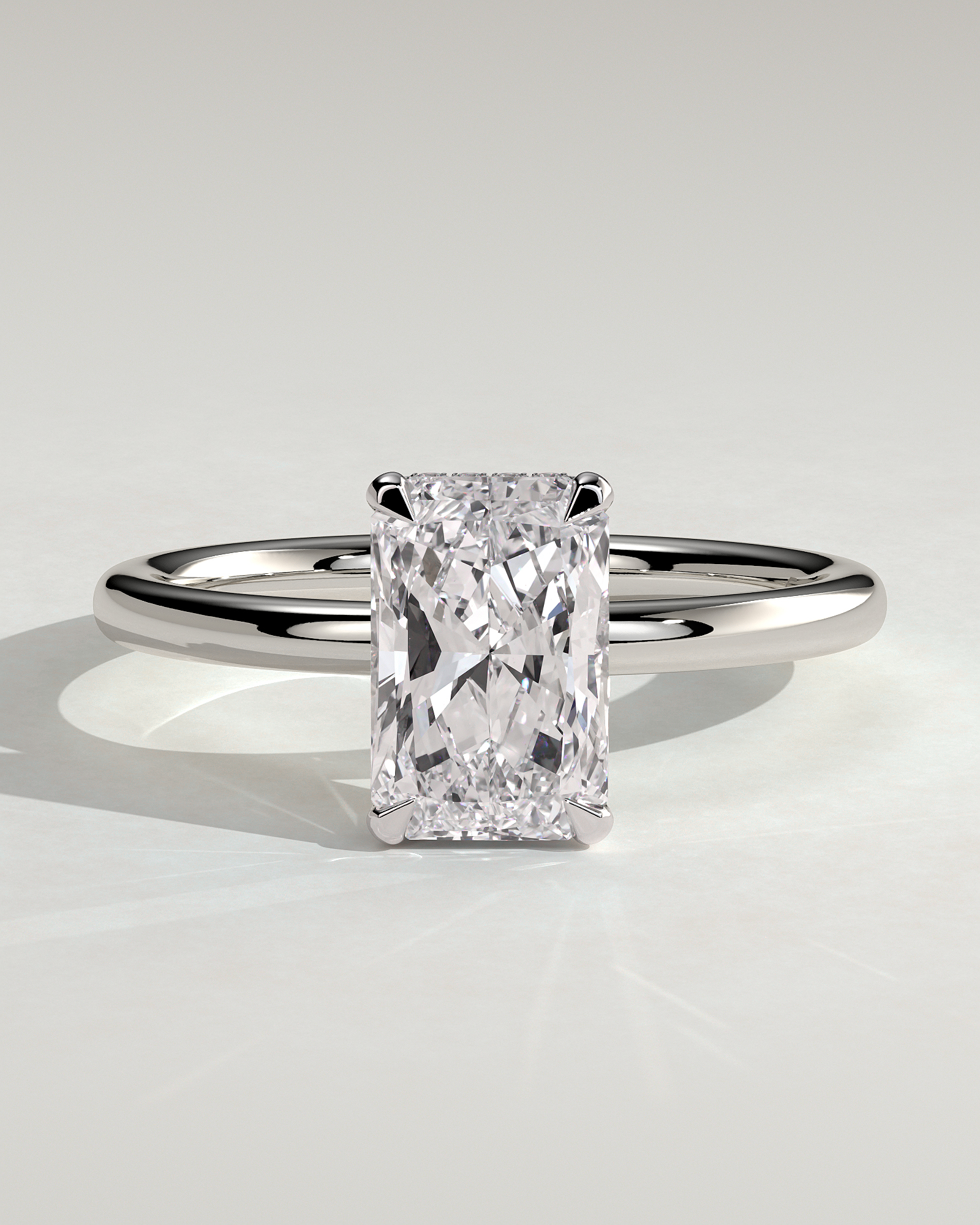 Liberty - Radiant Solitaire with Wrap Around Hidden Halo - 18k White Gold