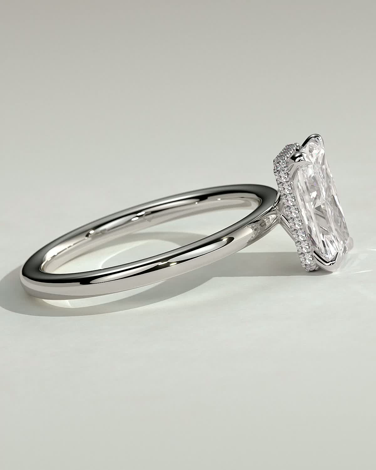 Liberty - Radiant Solitaire with Wrap Around Hidden Halo - 18k White Gold