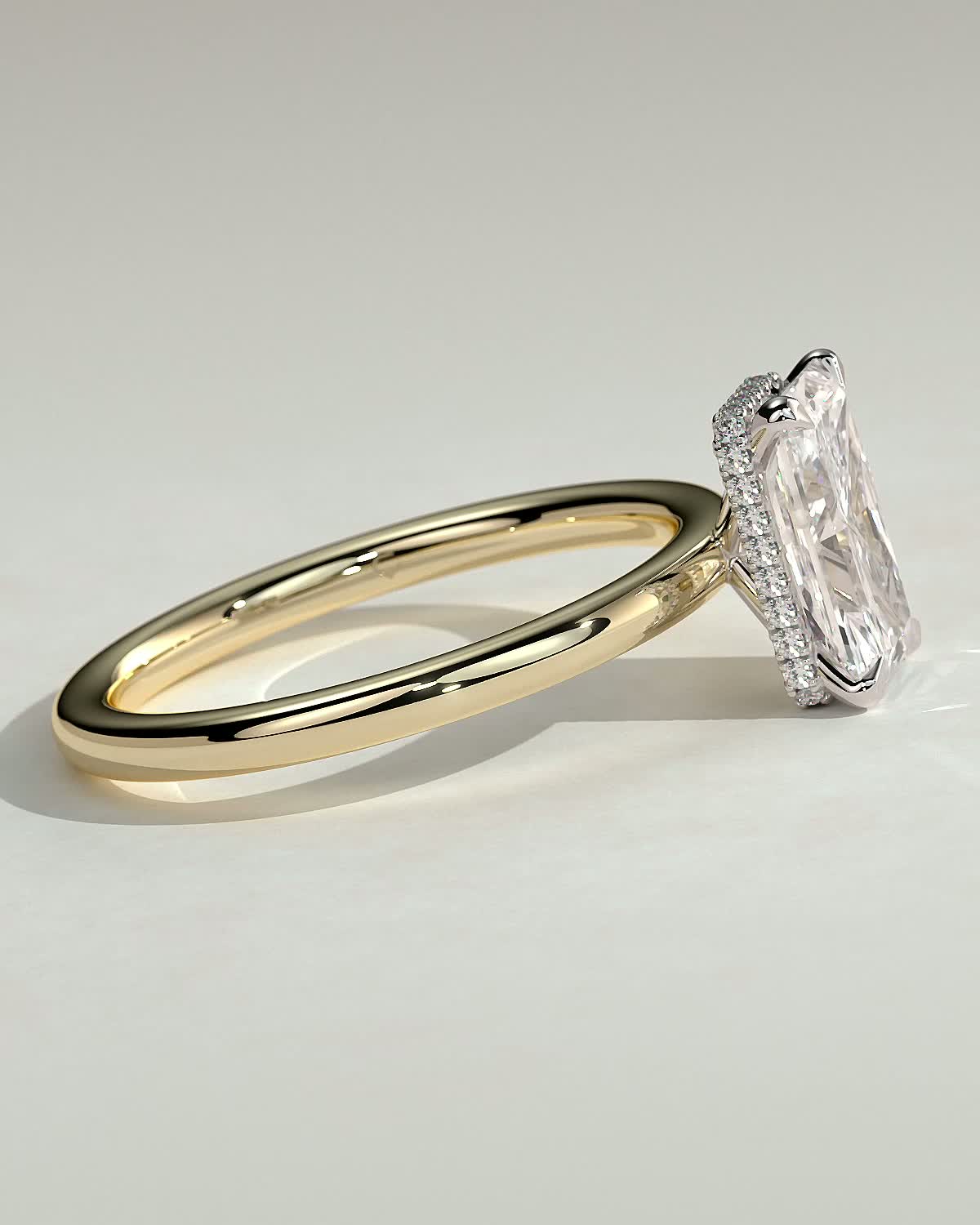 Liberty - Radiant Solitaire with Wrap Around Hidden Halo - 18k Yellow Gold / 18k White Gold