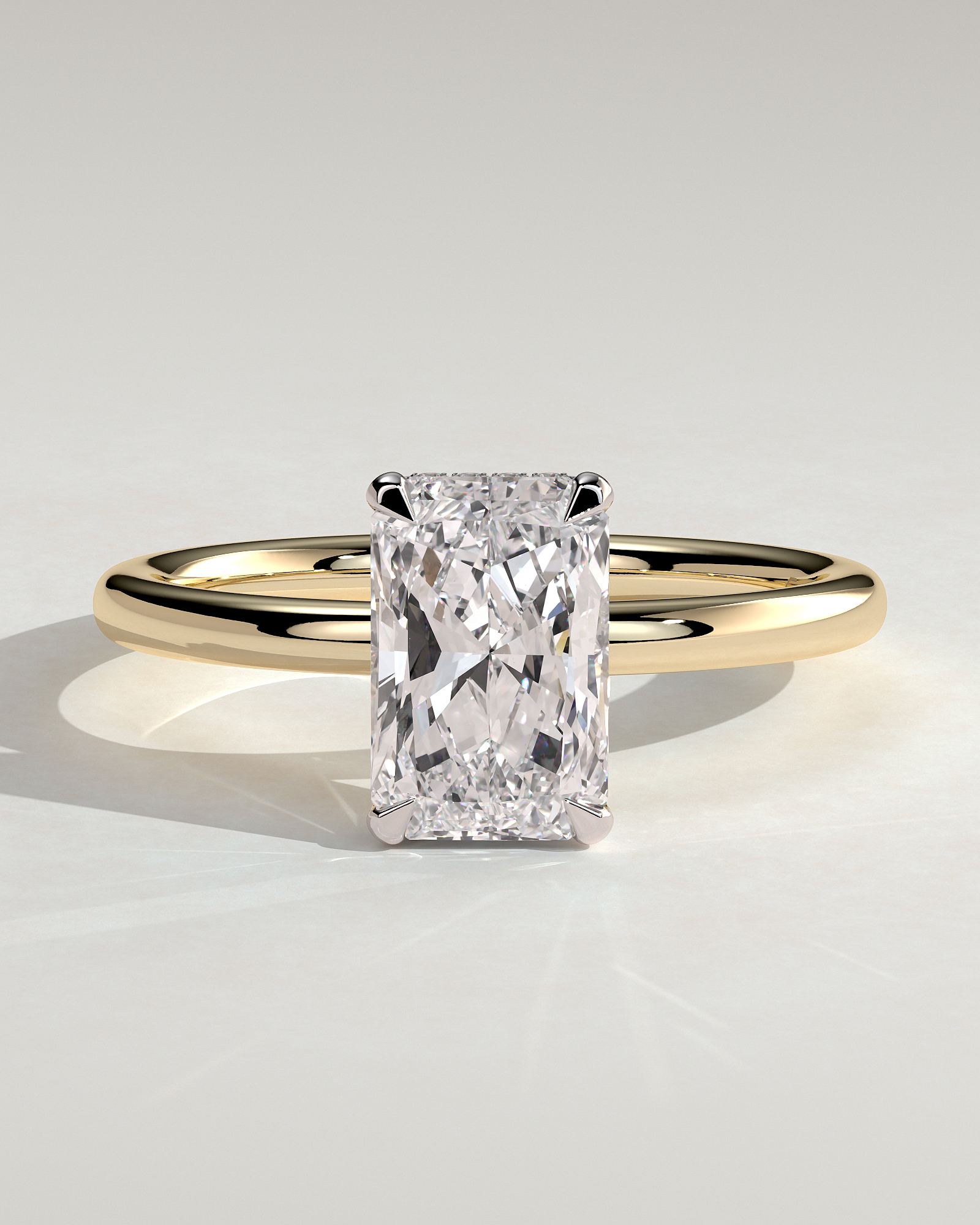 Liberty - Radiant Solitaire with Wrap Around Hidden Halo - 18k Yellow Gold / 18k White Gold