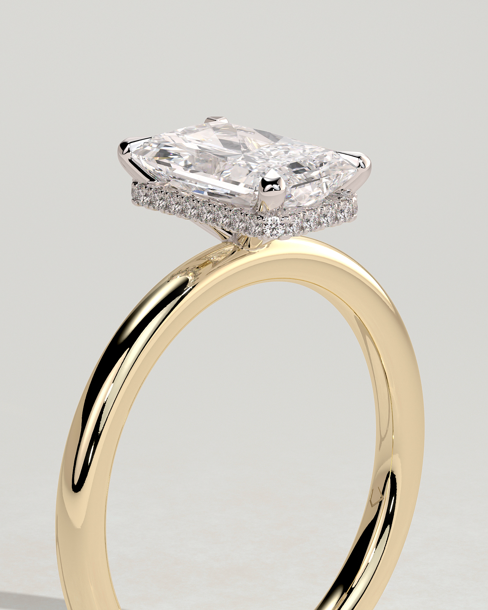 Liberty - Radiant Solitaire with Wrap Around Hidden Halo - 18k Yellow Gold / 18k White Gold