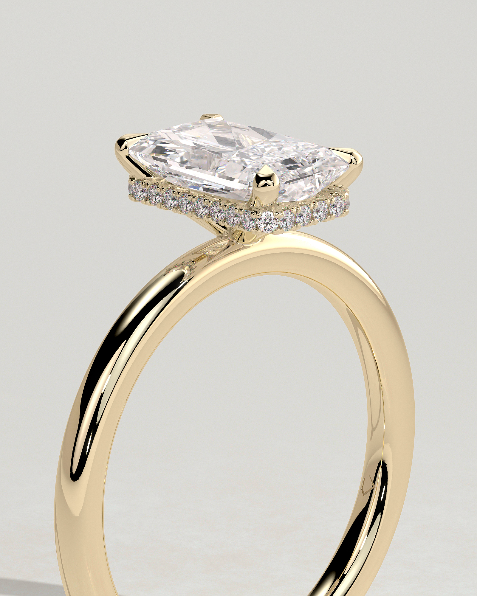 Liberty - Radiant Solitaire with Wrap Around Hidden Halo - 18k Yellow Gold