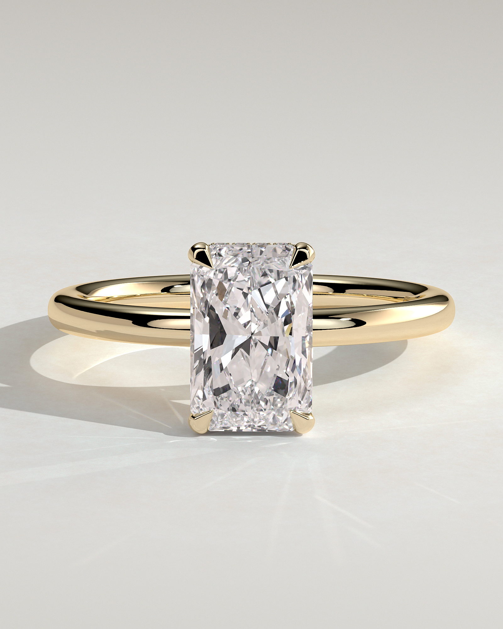 Liberty - Radiant Solitaire with Wrap Around Hidden Halo - 18k Yellow Gold