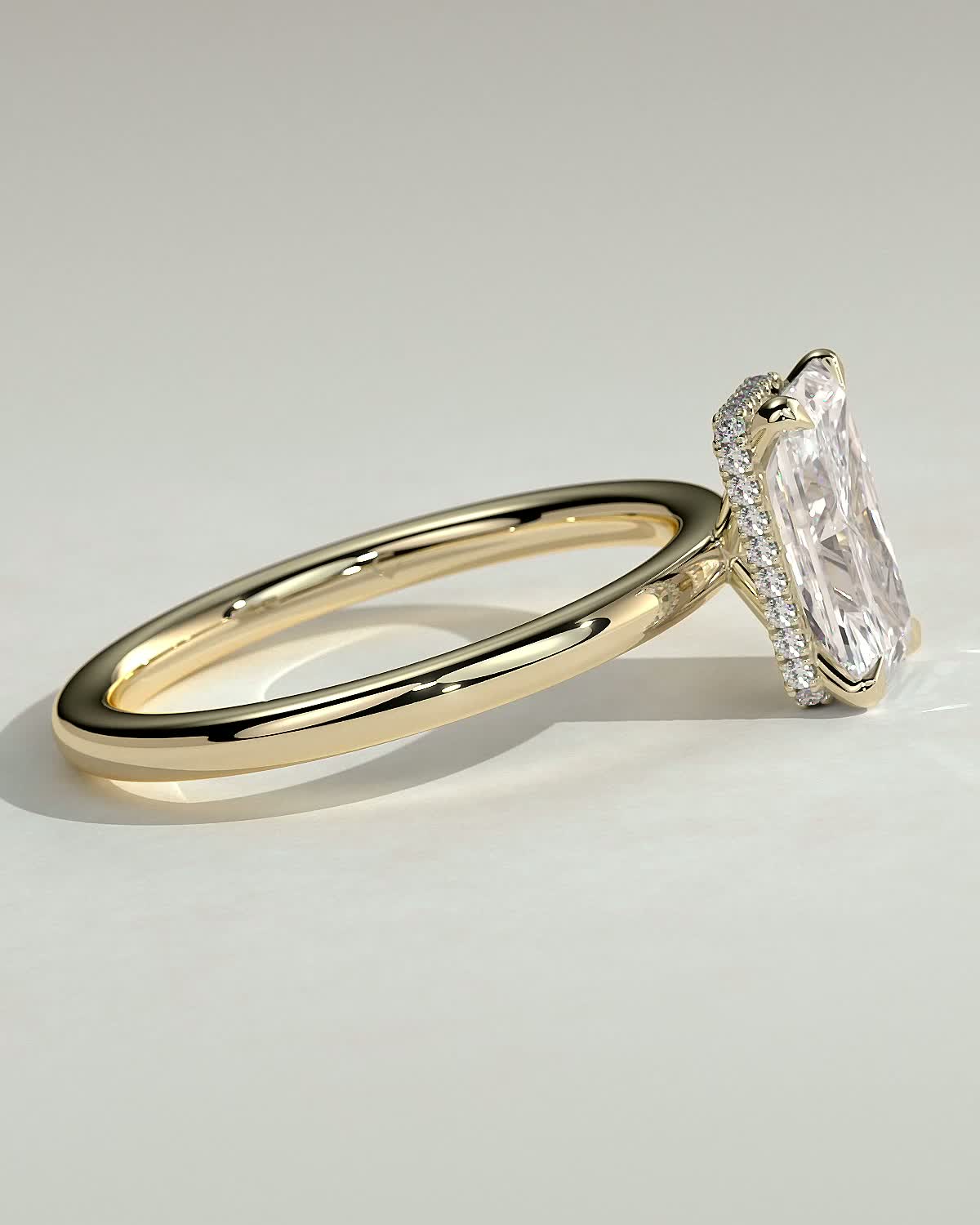 Liberty - Radiant Solitaire with Wrap Around Hidden Halo - 18k Yellow Gold