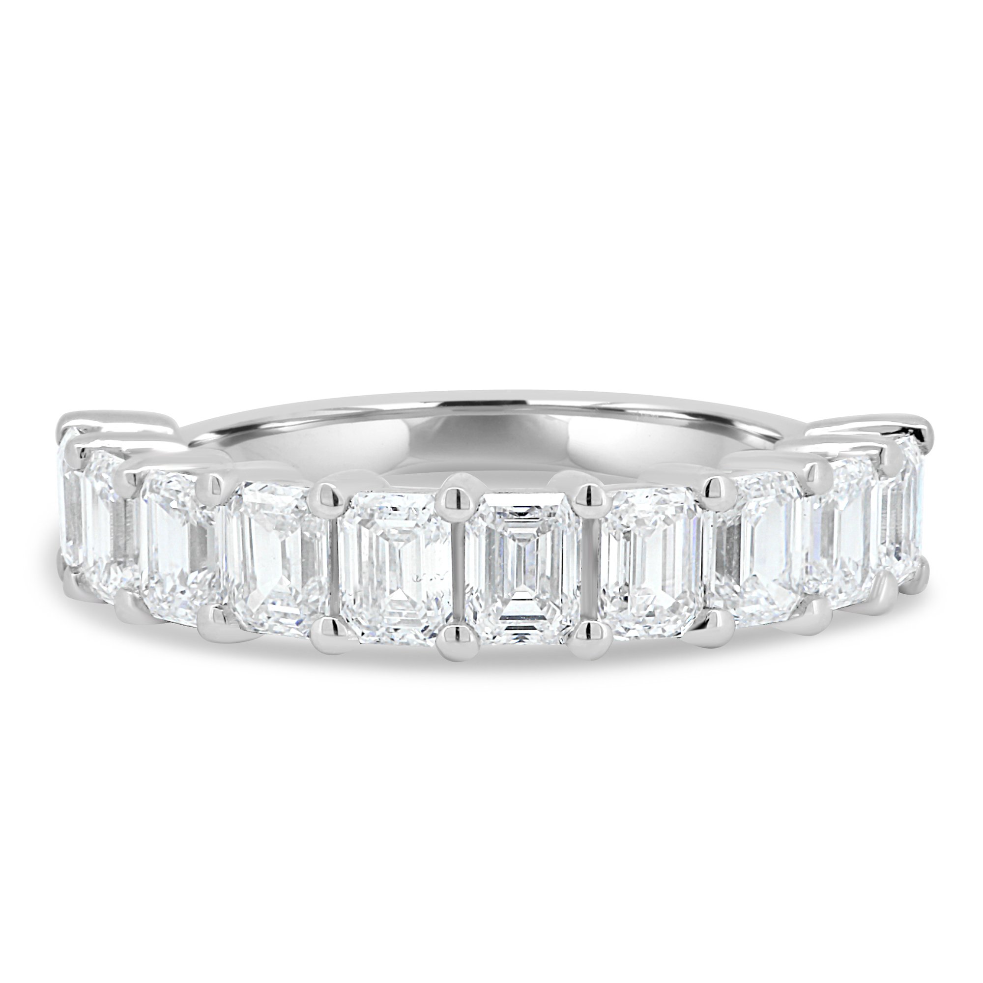London - Emerald Basket Set Eternity Ring - Half Eternity 18k White Gold