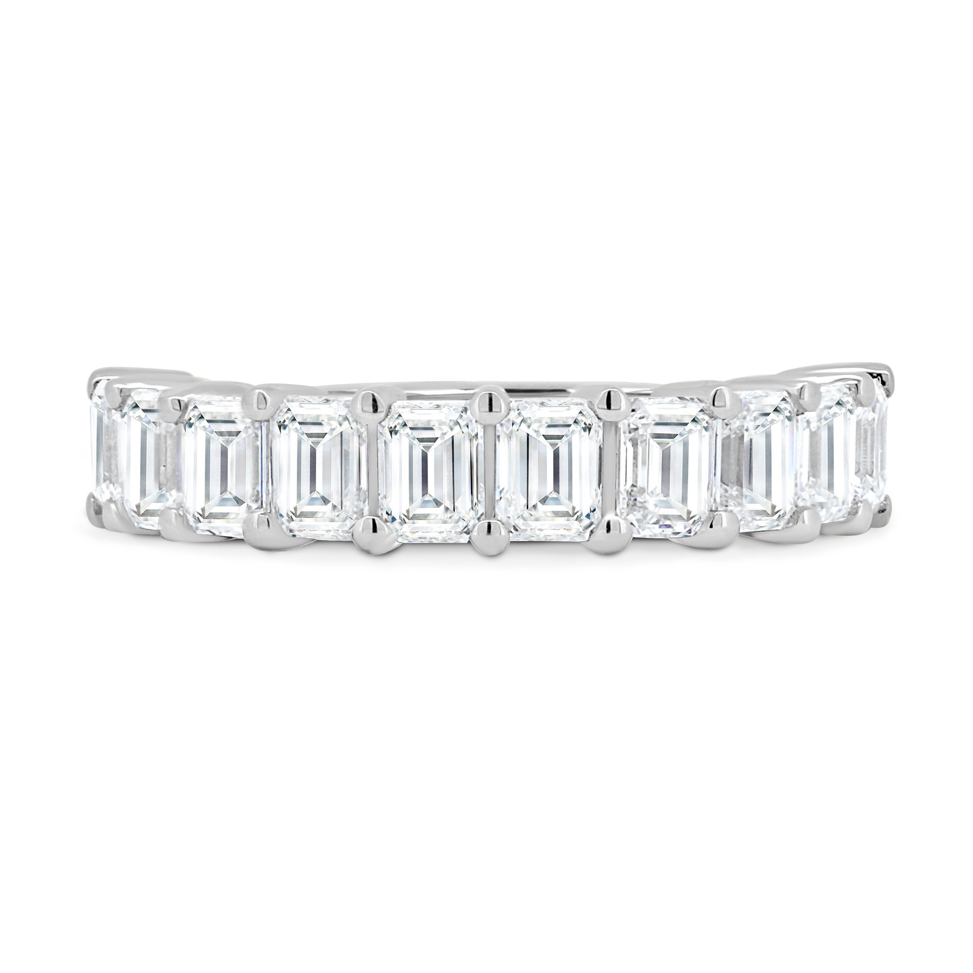 London - Emerald Basket Set Eternity Ring - Half Eternity 18k White Gold