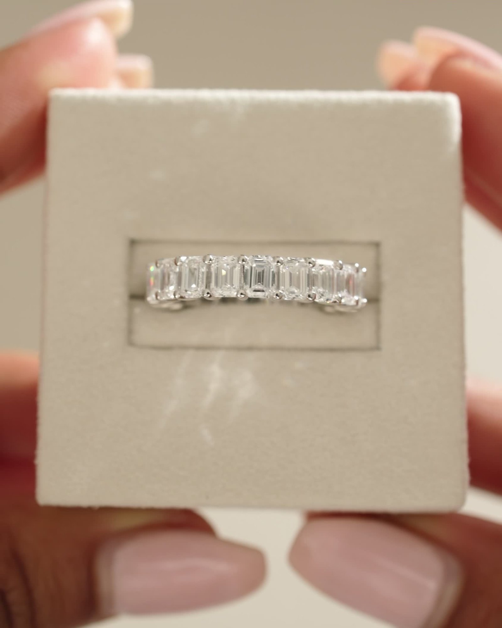 London - Emerald Basket Set Eternity Ring Lifestyle Image