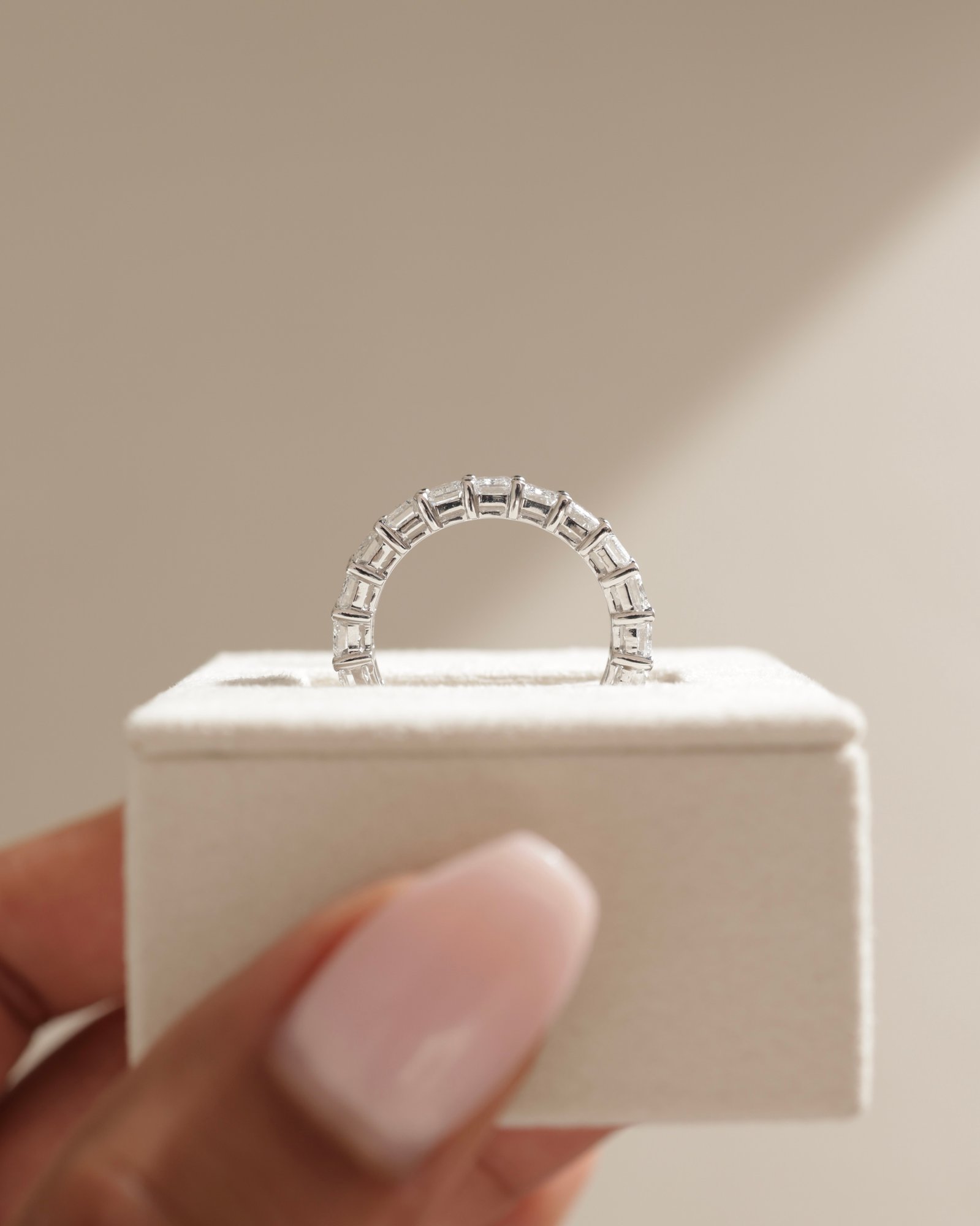 London - Emerald Basket Set Eternity Ring Lifestyle Image