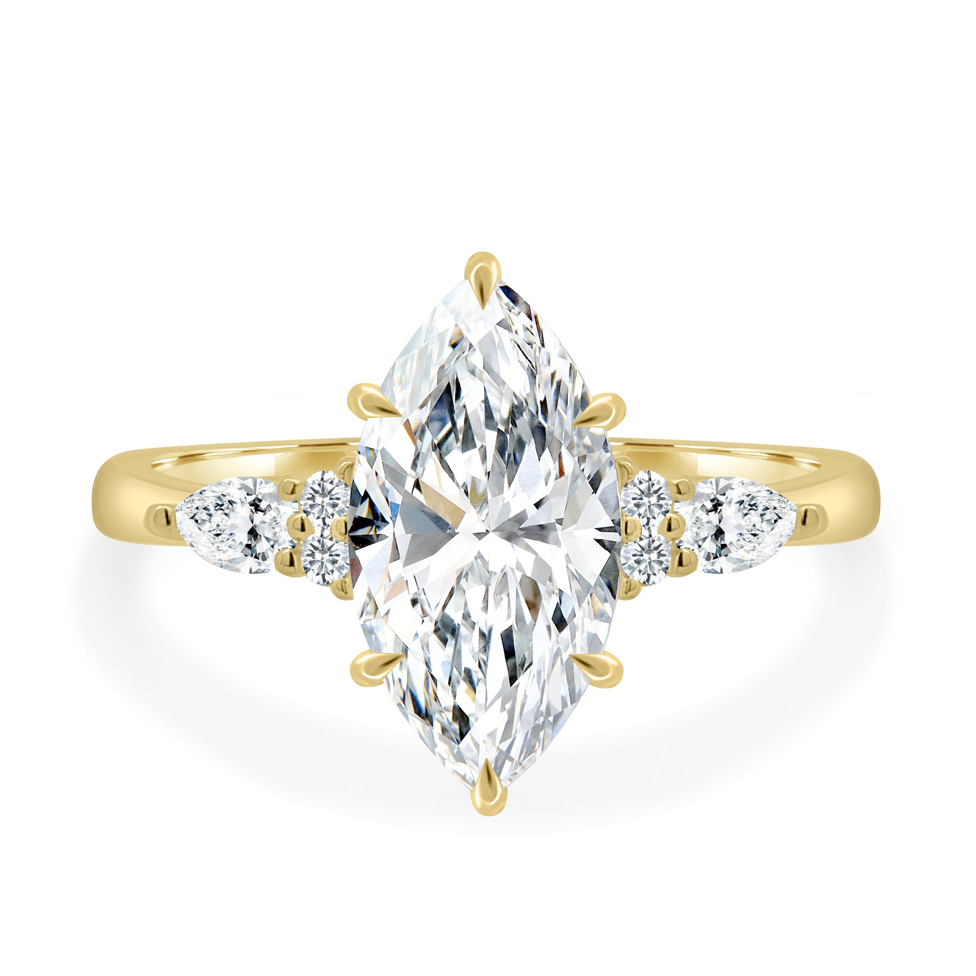 Loretta - Marquise Trilogy with Round and Pear Stones - 18k Yellow Gold