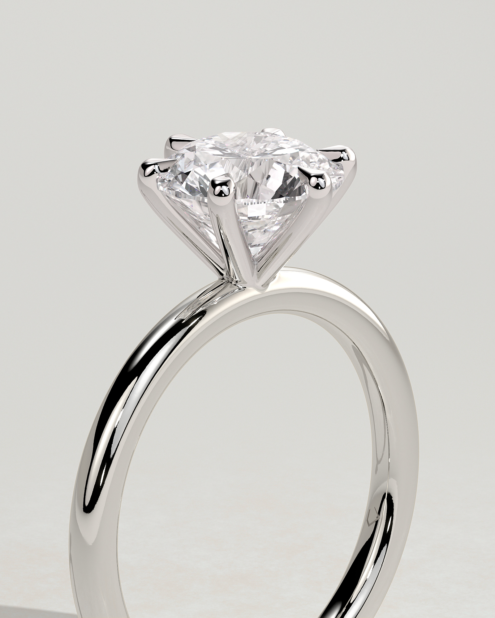 Louise - Round 6 Claw Solitaire Engagement Ring - 18k White Gold