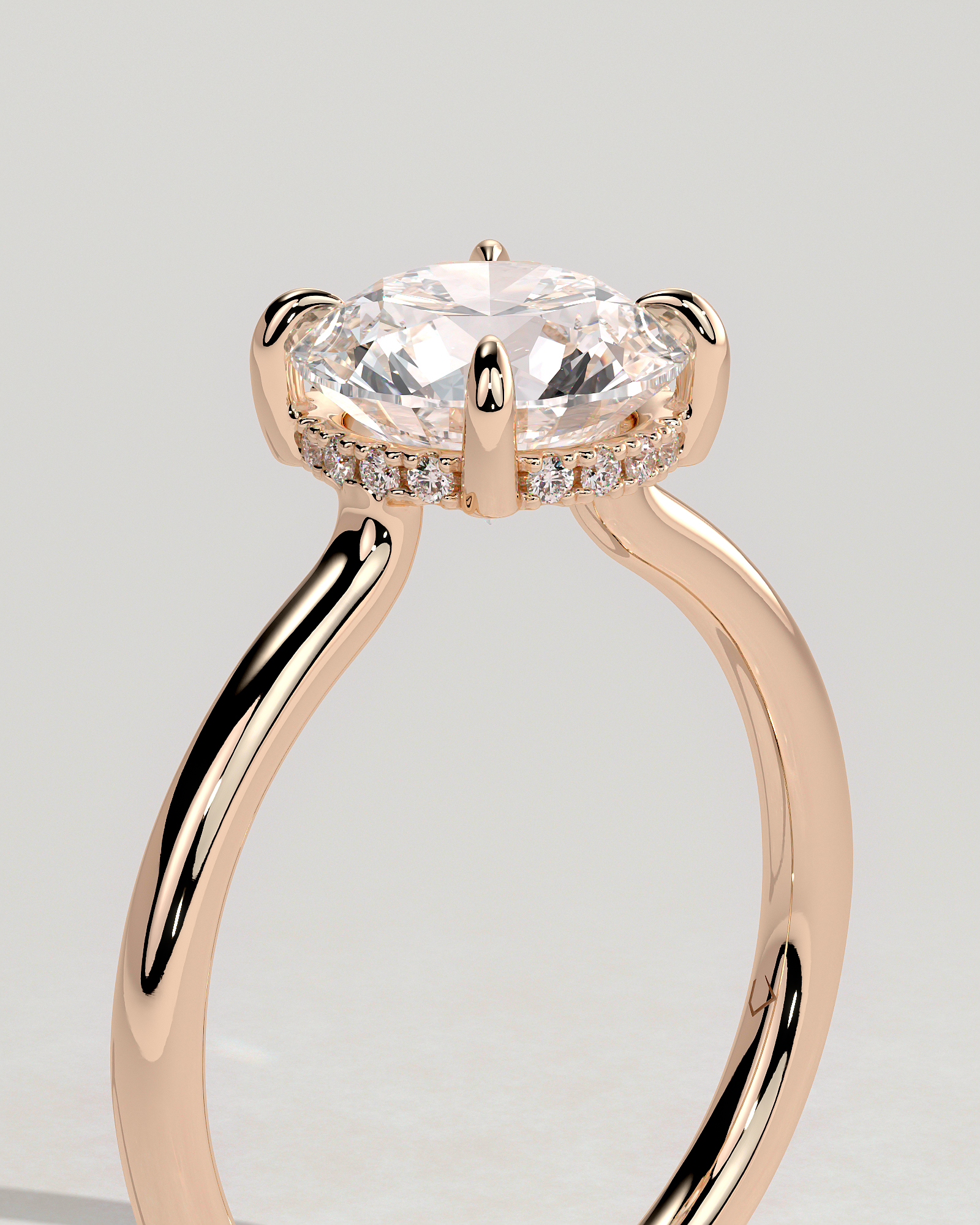 Luna - Round Floating Low Set Flush Solitaire with Hidden Halo - 18k Rose Gold