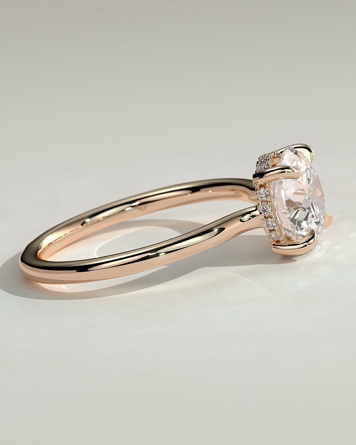 Luna - Round Floating Low Set Flush Solitaire with Hidden Halo - 18k Rose Gold