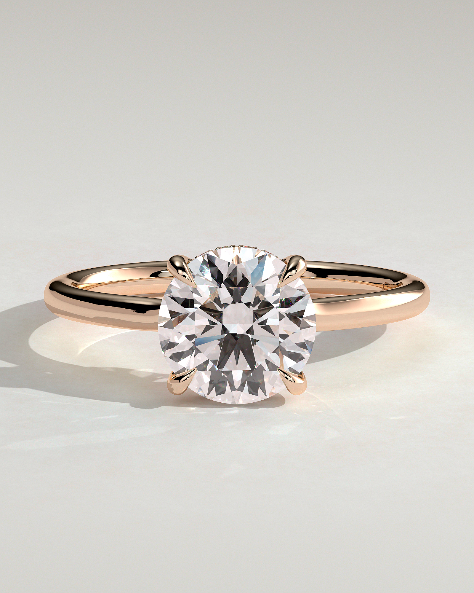 Luna - Round Floating Low Set Flush Solitaire with Hidden Halo - 18k Rose Gold