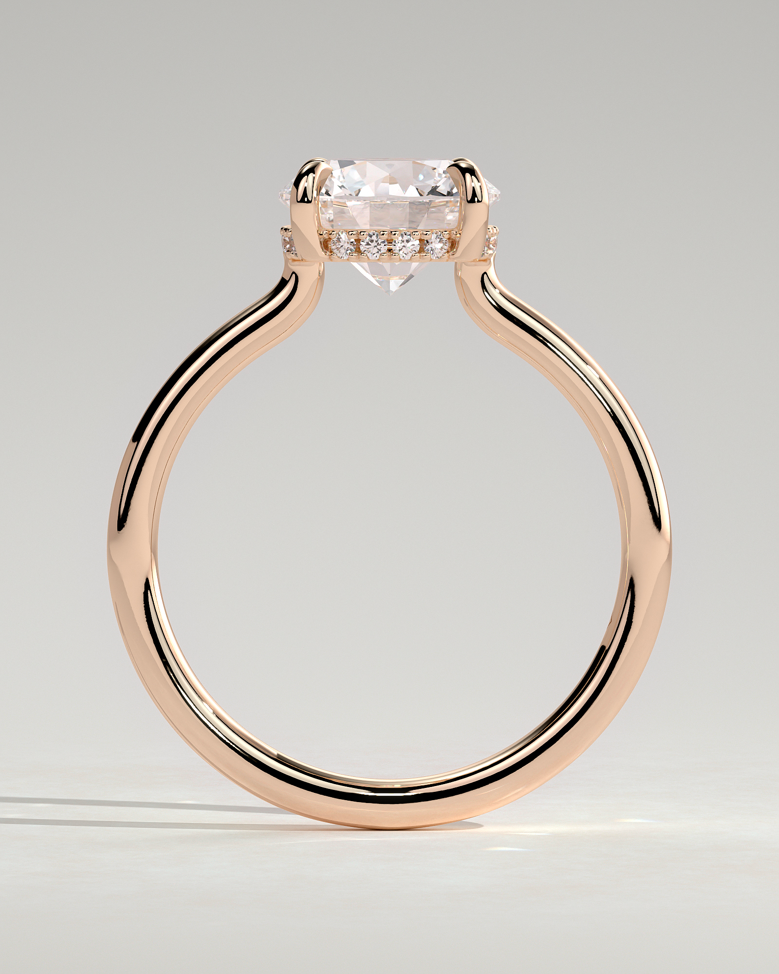 Luna - Round Floating Low Set Flush Solitaire with Hidden Halo - 18k Rose Gold