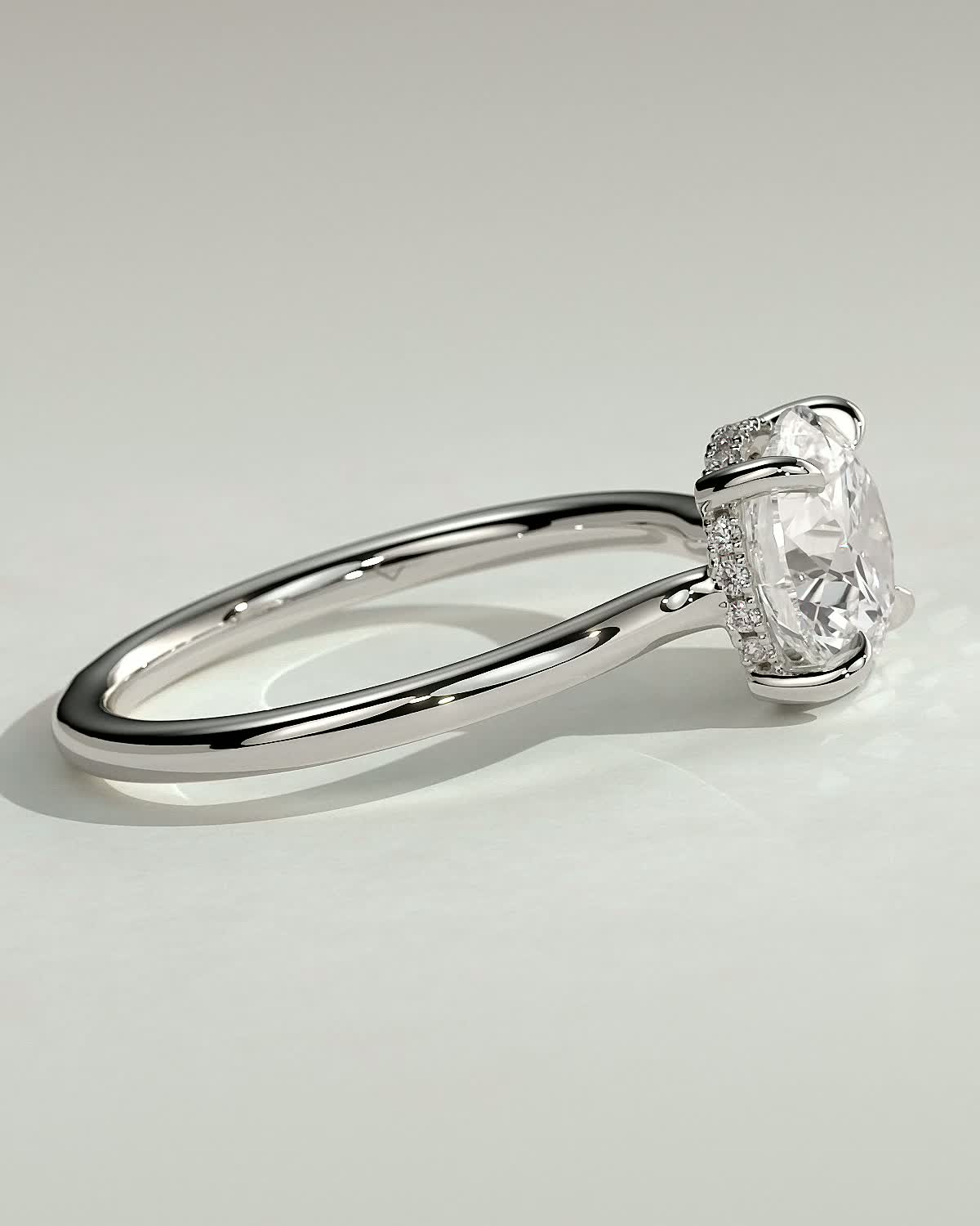 Luna - Round Floating Low Set Flush Solitaire with Hidden Halo - 18k White Gold